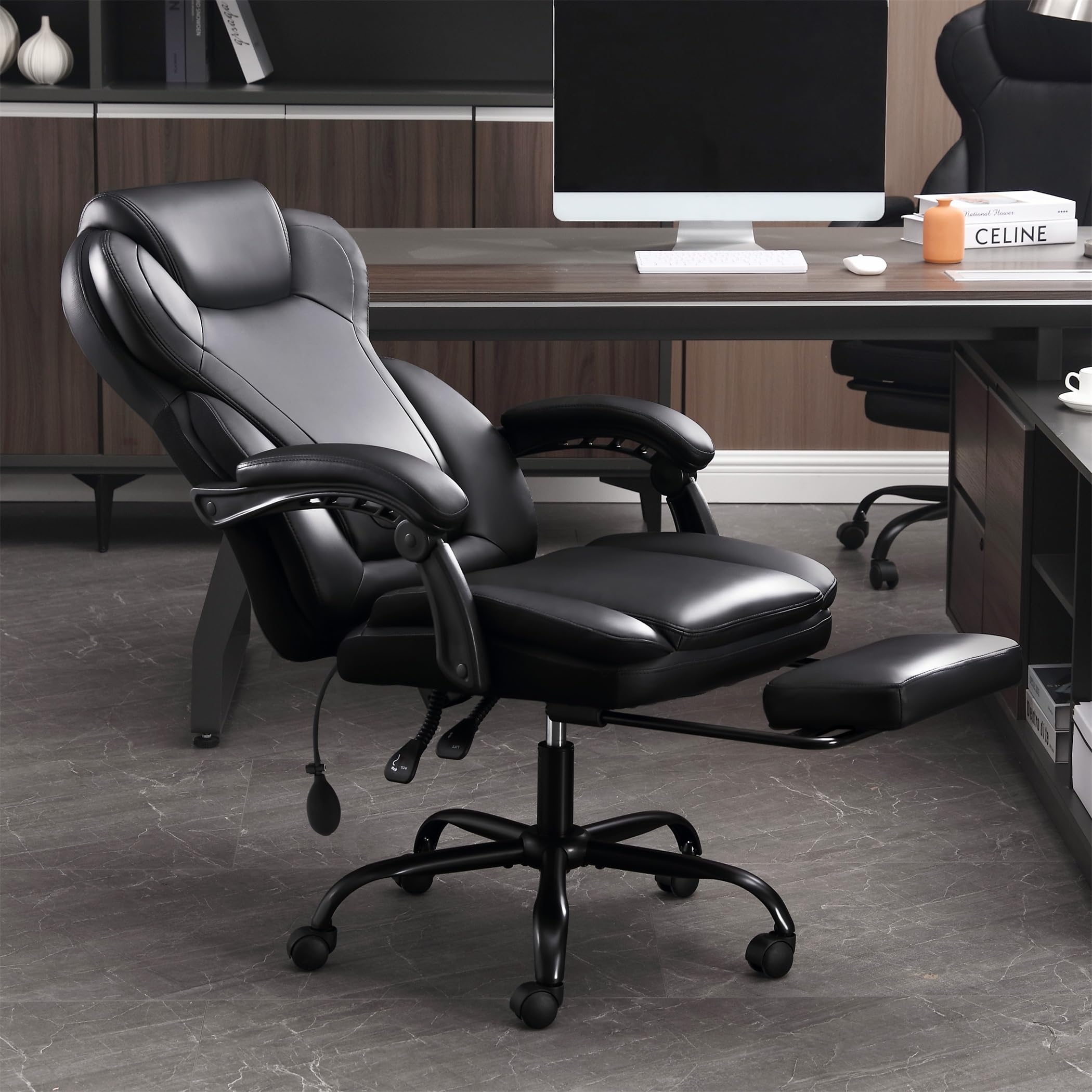 Bosmiller Ergonomischer Bürostuhl 180KG Verstellbare Schreibtischstuhl mit Hoher Rückenlehne und Breite Sitzfläche Hochklappbarer Armlehne Office Chair für Büro Computer Chefsessel