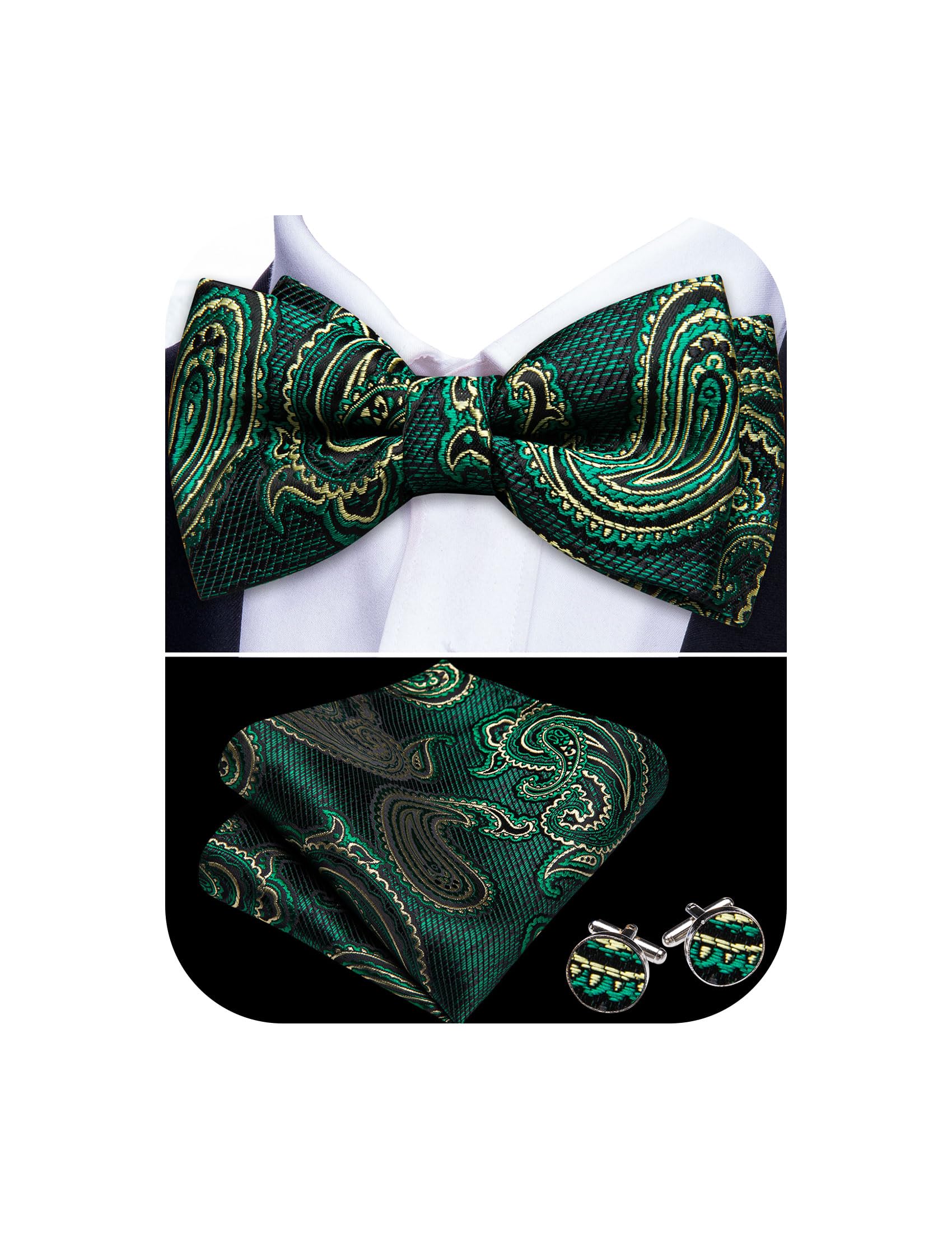 YOHOWA Men's Solid Paisley Suspenders Bowtie Set 6 Strong Clips Adjustable Y-Back Woven Brace Formal Wedding Party Tuxedo