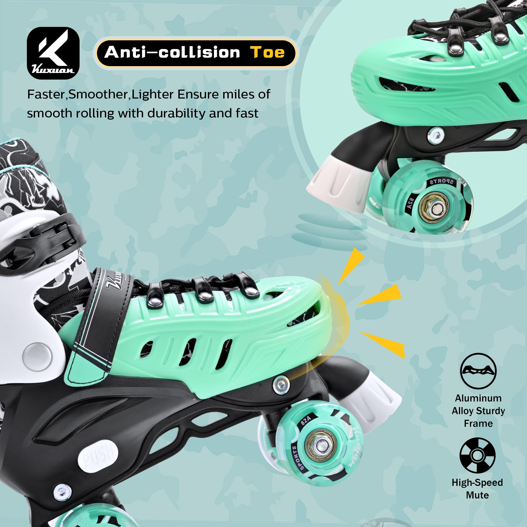 Kuxuan Skates Roller Skates for Girls and Boys Kids, 4 Sizes Adjustable Fun Kids Toddler Rollerskates with Light up Wheels for Teens Women Indoor Outdoor