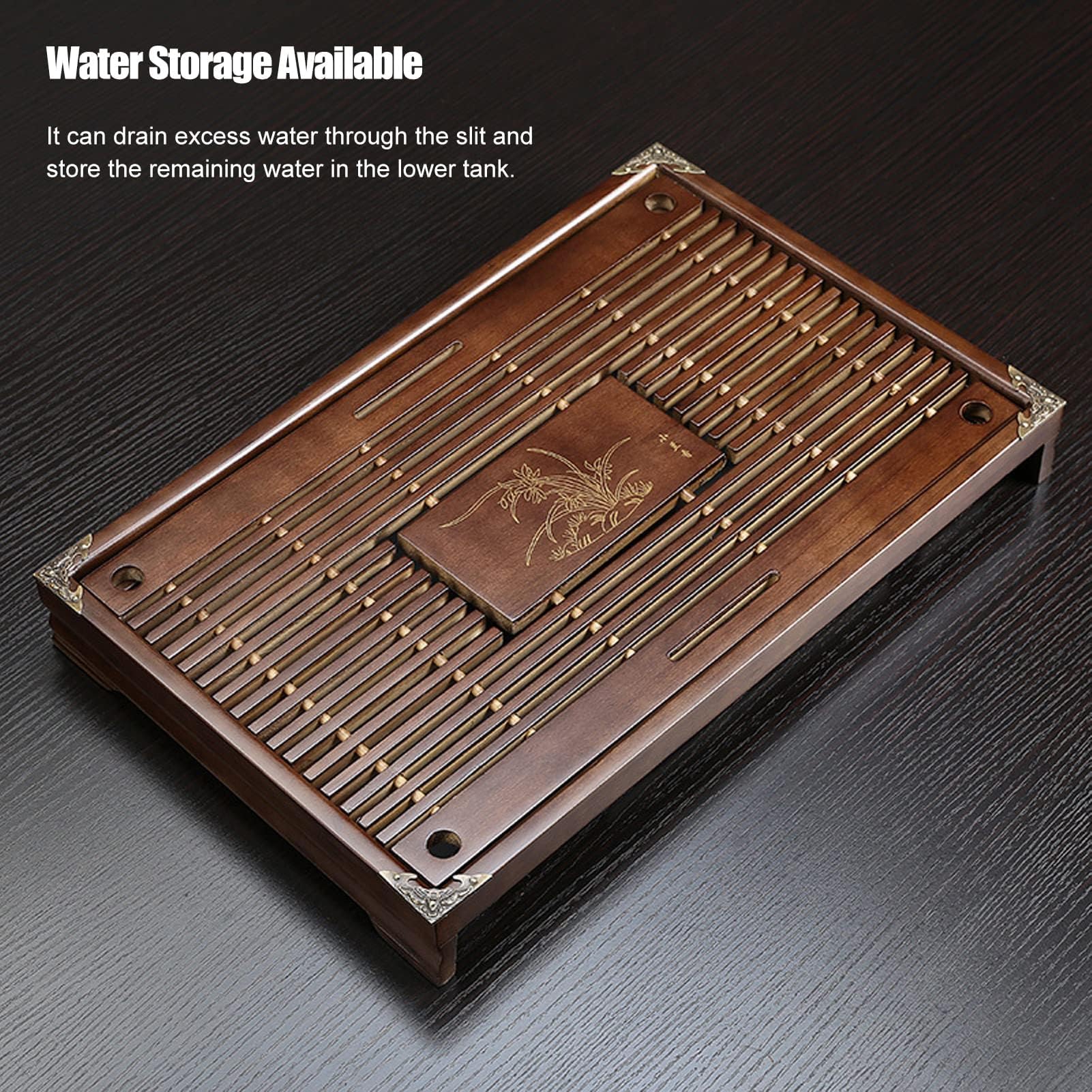 Gongfu Teetablett, Japanisches Teetablett Chinesische Klassische Teeservierplatte Wasseraufbewahrung Drainage für Home Office Teehaus (Braun)