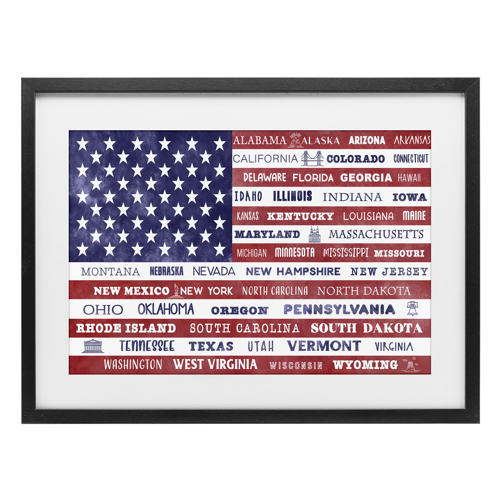 Stupell Industries Midnight Black (Textured) 'States Of America Flag'| Framed Print Under Glass