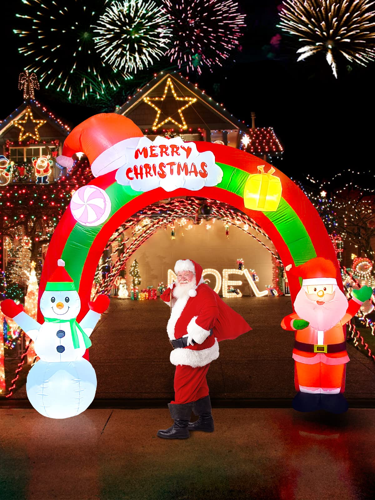 EBANKU 9 pies Navidad Inflable Papá Noel muñeco de Nieve Arco Iris Decoraciones con LED incorporados, Vacaciones para el Interior del Partido, al Aire Libre