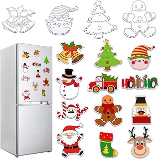 Oudain 36 Pcs DIY Christmas Refrigerator Magnets, Christmas DIY Color Your Own Fridge Magnets Holiday Magnets Christmas Magnets for Refrigerator Fridge DIY Xmas Party Favors