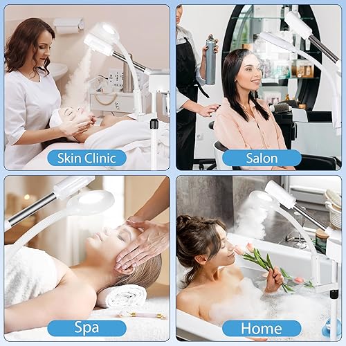 Miniatura 8 de HomGarden Pro - Vaporizador facial 2 en 1 5X LED lámpara de aumento de suelo UV niebla de ozono facial vaporizador salón spa belleza equipo cuidado