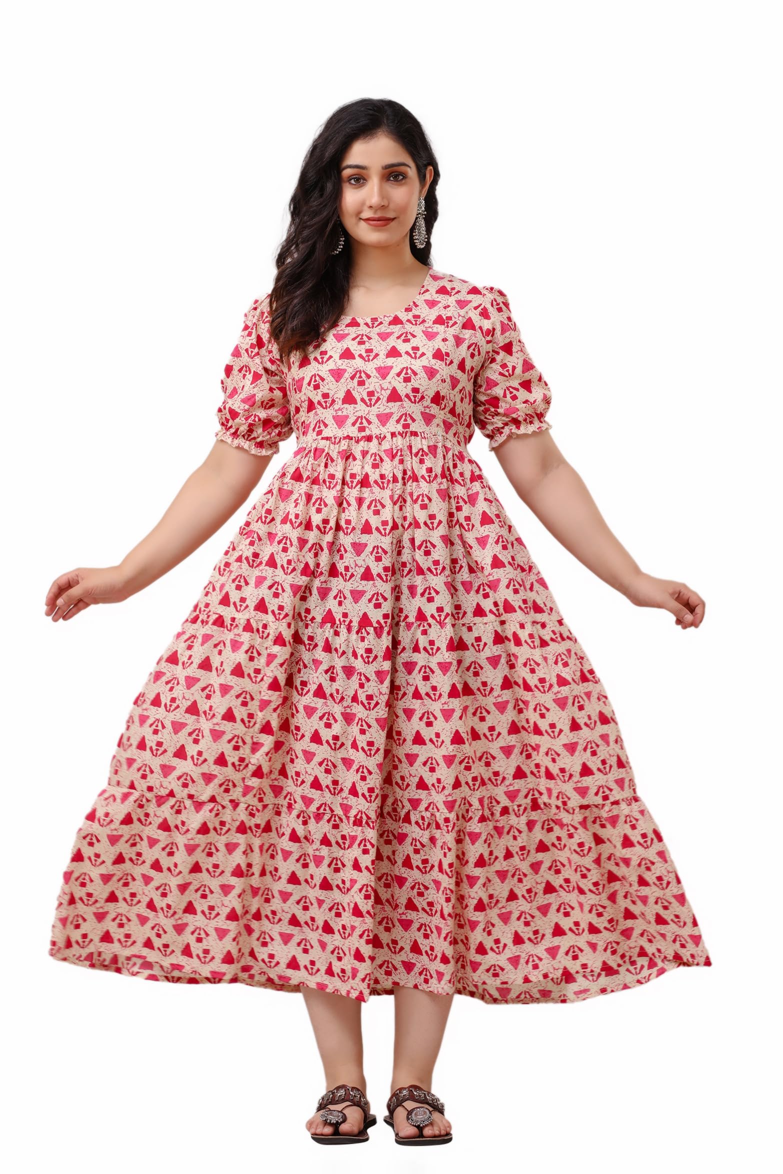 Women's Printed Flared Maternity Kurti with Zipper, Cotton Feeding Kurta for Pre & Post Pregnancy