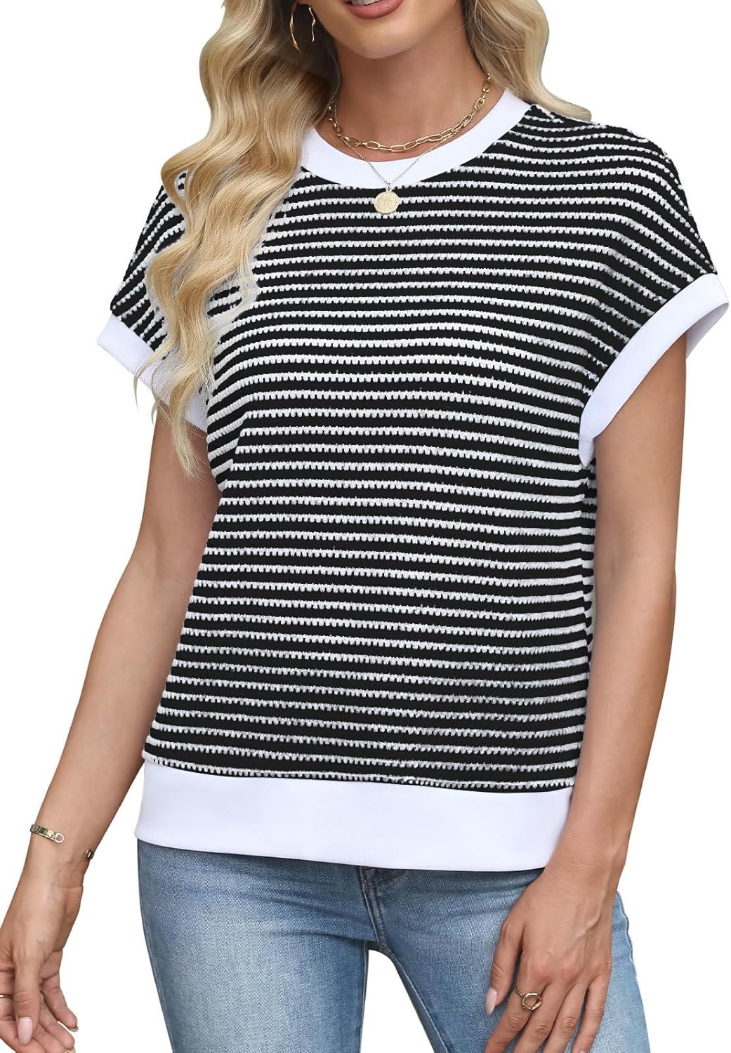 MixShe Womens Knit Tops 2025 Summer Short Sleeve Crewneck Lightweight Casual Pullover Shirts - Image 2
