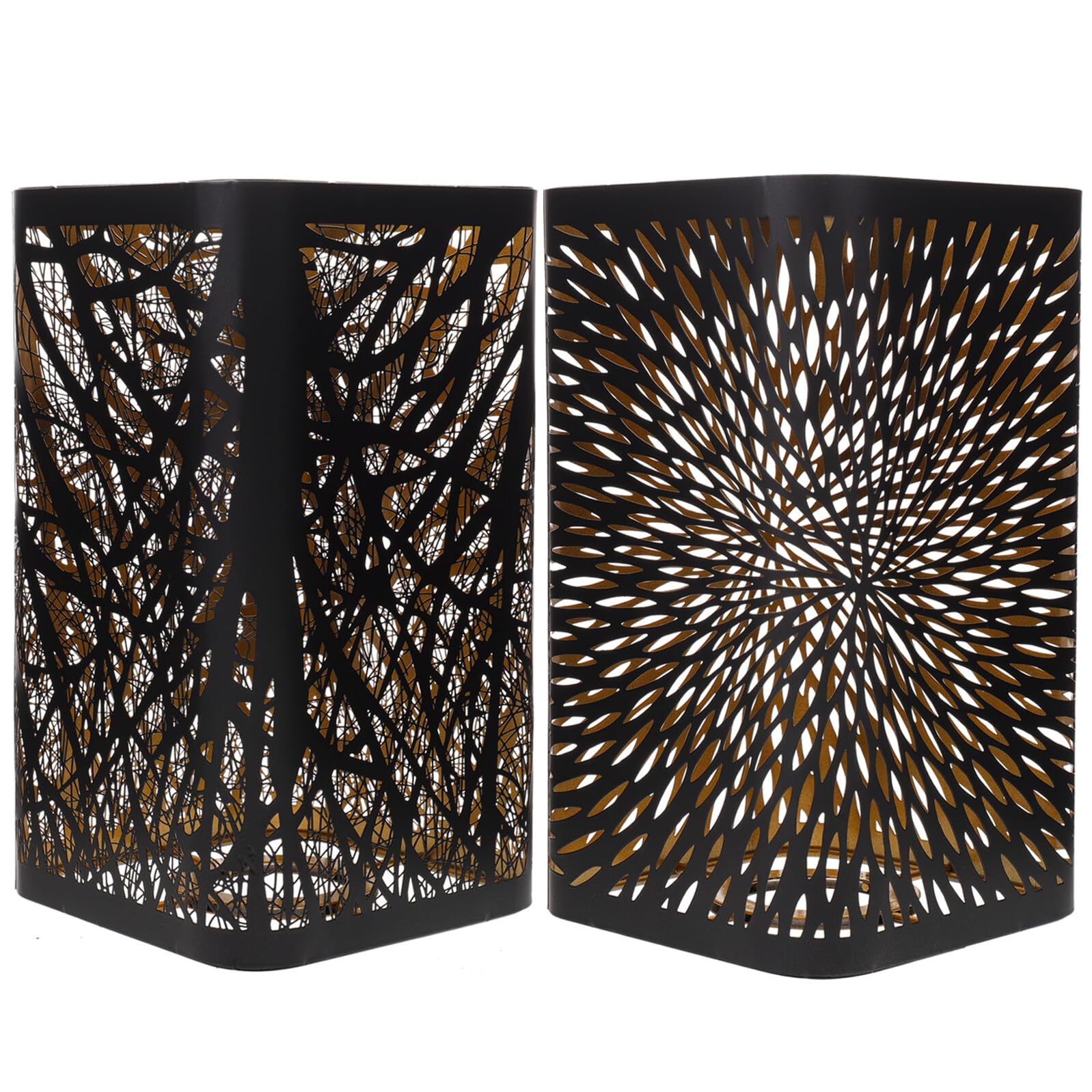 Ipetboom Pantalla Metálica para Lámpara E27 Juego de 2 Pantallas Cuadradas Caladas Negras Diseño de Bosque y Patrón de para Lámparas de Mesa y Escritorio Decorativa