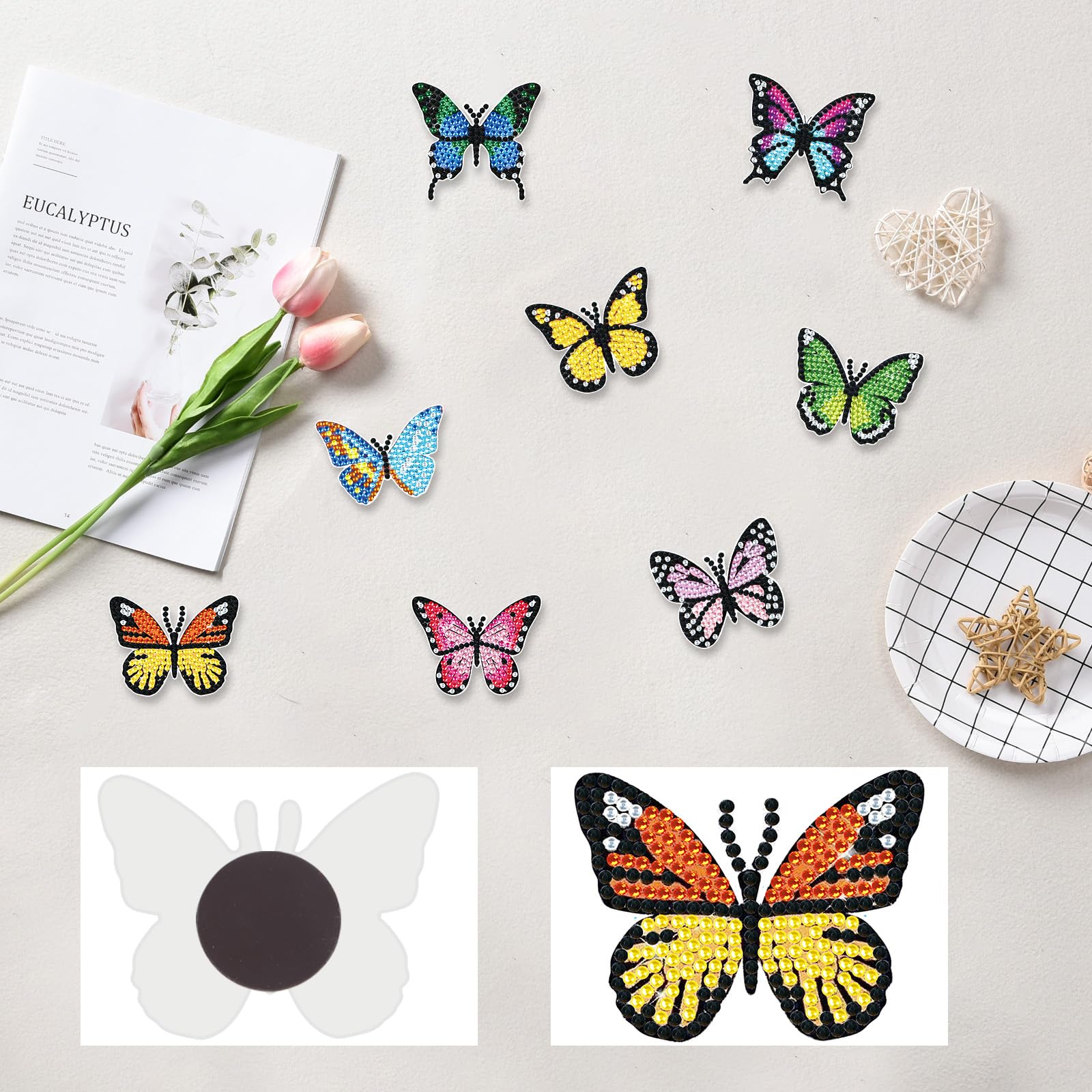 8-Piece Diamond Painting Fridge Magnets – Butterfly Design Craft Kit - View #8