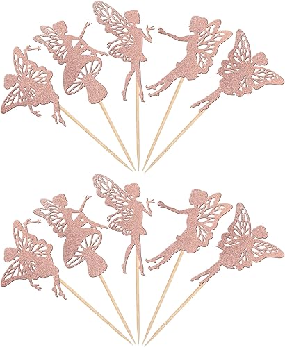 Miniatura 3 de 30 piezas de adornos para cupcakes de hadas, flores con purpurina, ángel, hada, ballet, bailarina, cupcakes, para boda, despedida de soltera, baby