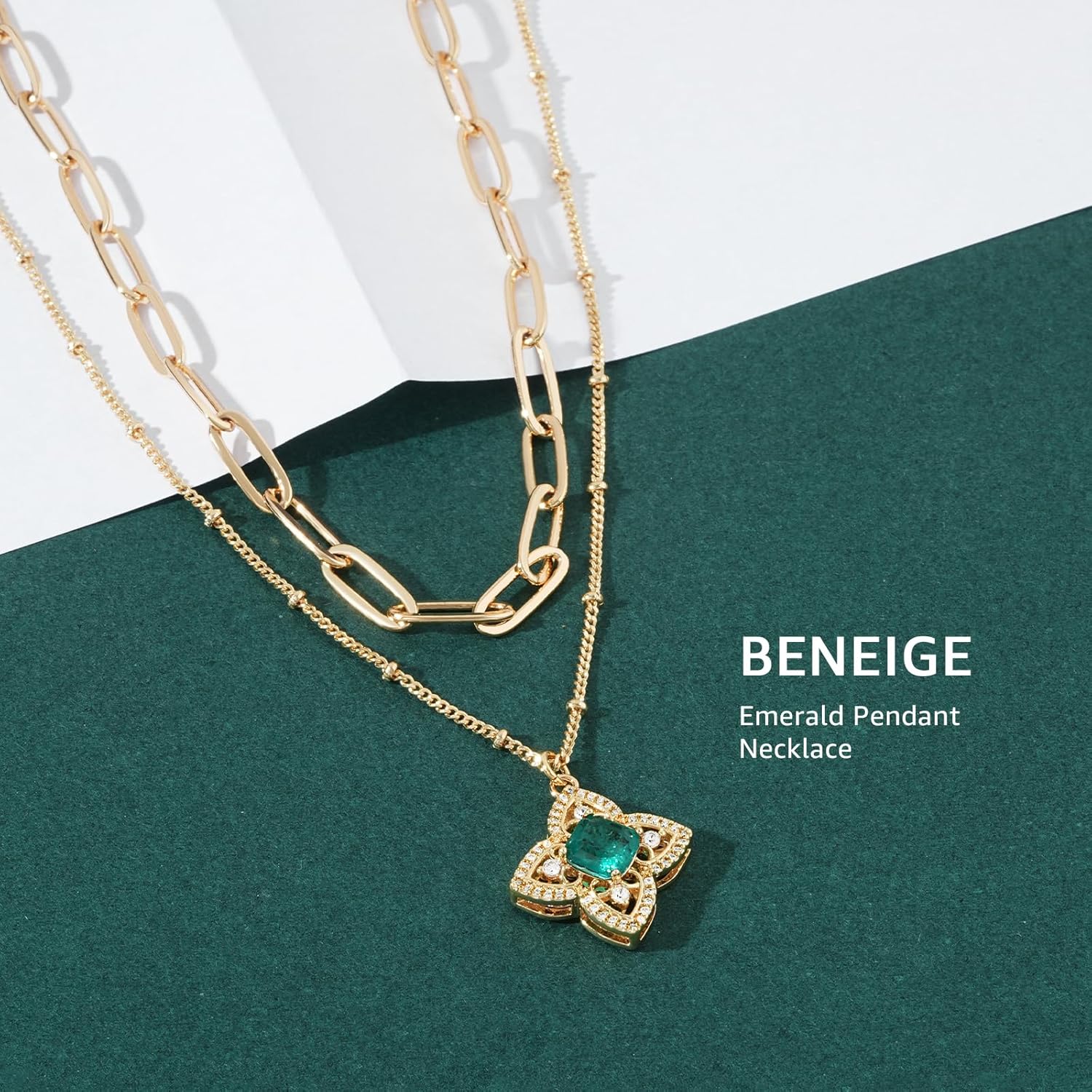 BENEIGE Layered Necklaces for Women 14K Gold Plated Emerald Necklace for Women Dainty Gold Necklace Stack Hypoallergenic Jewelry for Women - Image 6