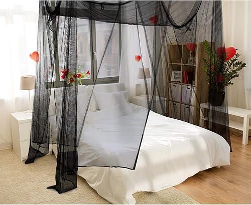 Vista 12 de 4 postes de esquina Mosquitera cortinas de cama grandes mosquiteros para dormitorio, decoración de princesa, cortinas con 4 colgantes de borla