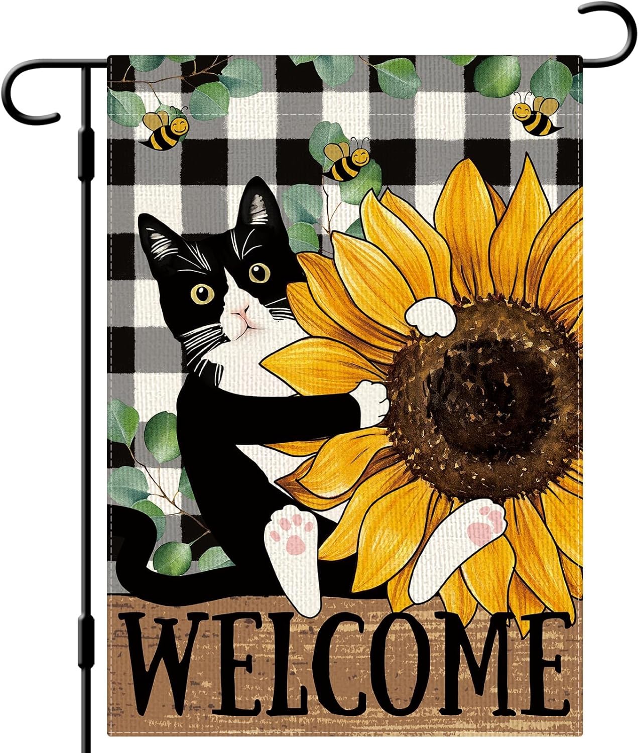 DLZDN Sunflower Cat Garden Flag Summer Tuxedo Cat Garden