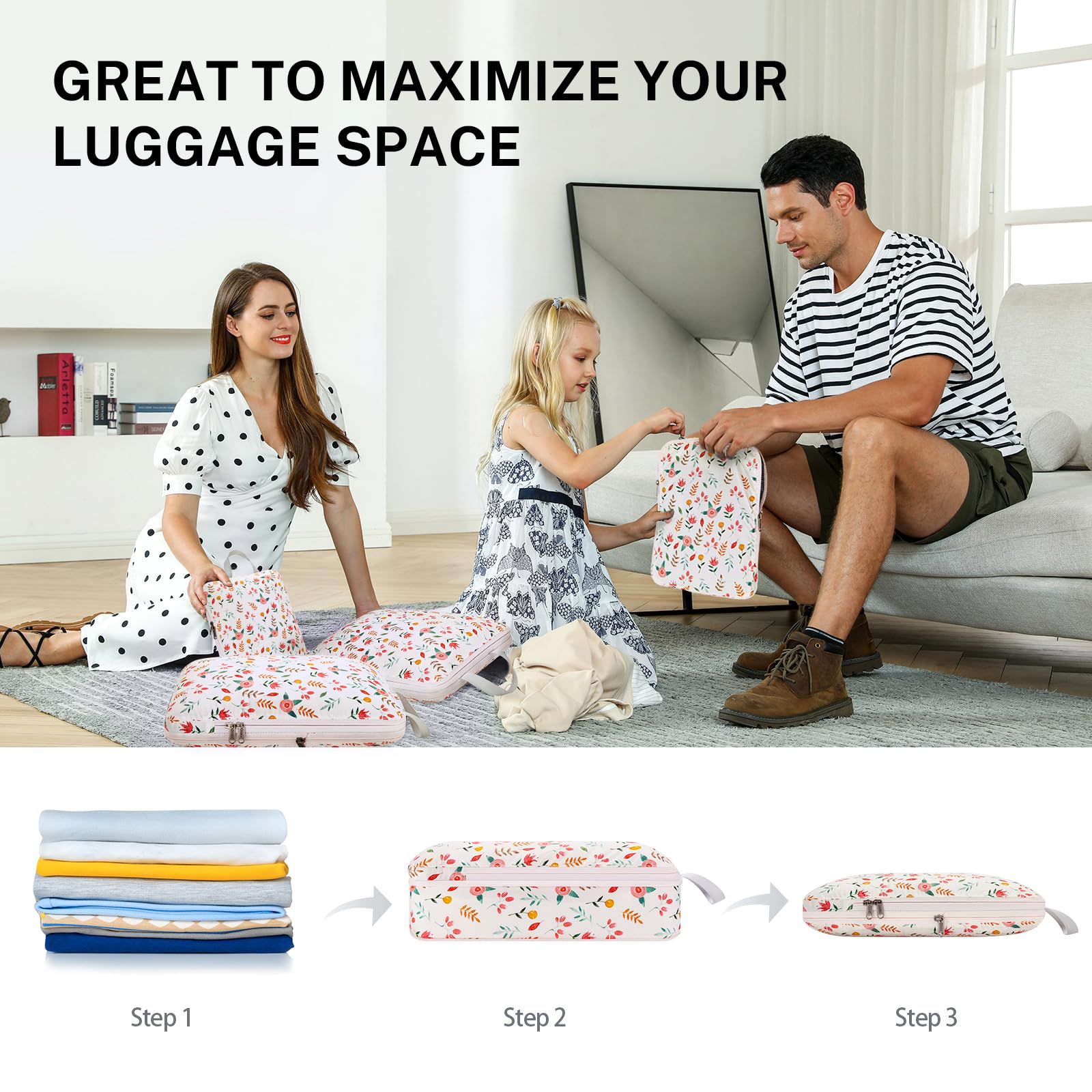 Gonex Rangement Valise Lot de 4 Packing Cubes Compression Organisateur de Voyage Organisateur Valise Sacs de Rangement avec Compression Pour Voyages ou Stockage à Domicile,Orange