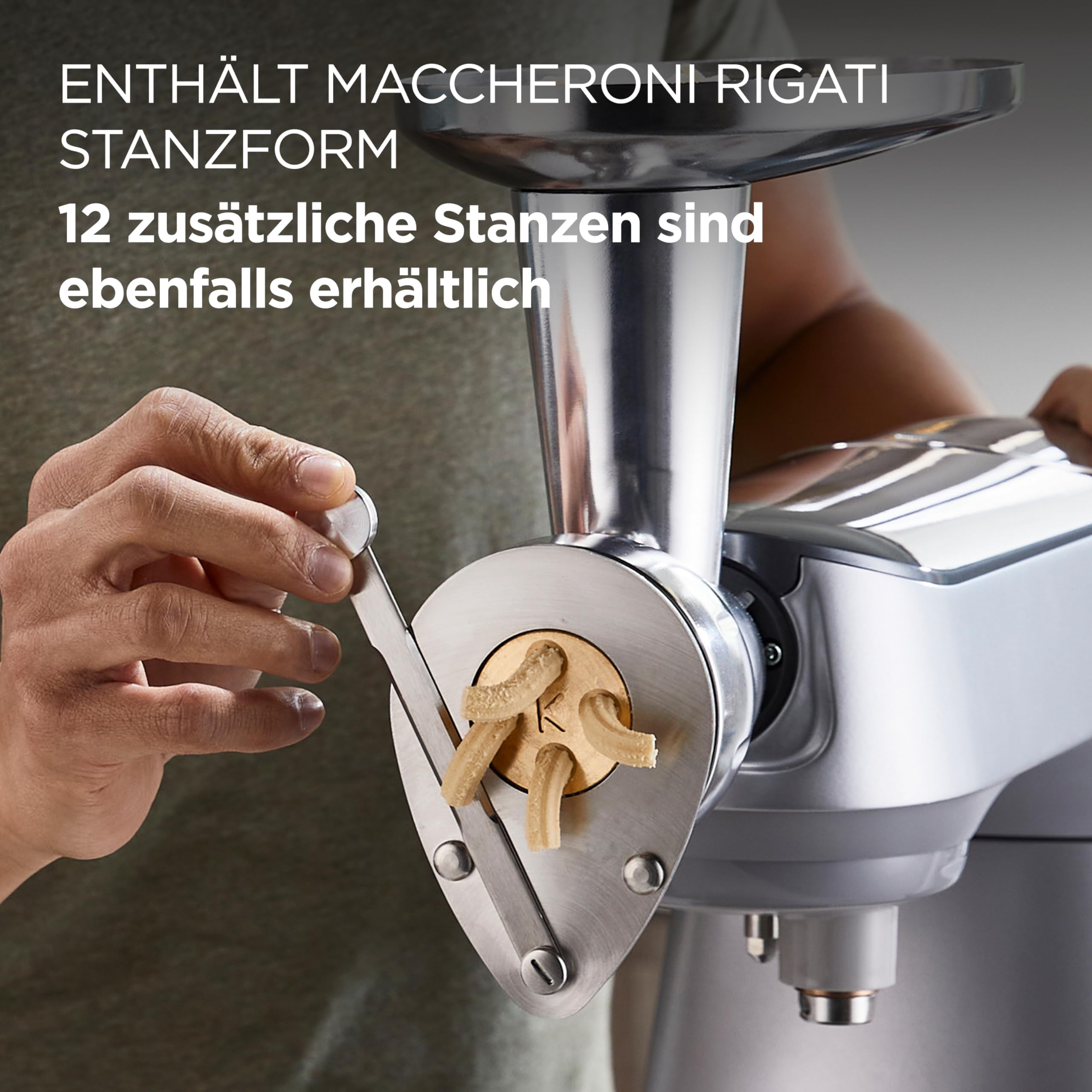 Kenwood Pasta Fresca Nudelpresse KAX92.A0ME, Zubehör für Kenwood Küchenmaschinen, Edelstahl Gehäuse inkl. Bronze-Teigwareneinsatz für Maccheroni rigati, silber