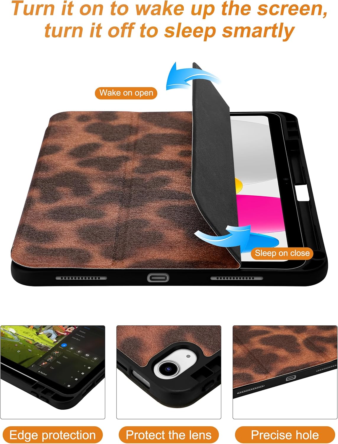 Compatible with iPad Air 11-Inch M3 (2025)/M2 (2024), iPad Air 5th/4th Generation 10.9-Inch Case, with Pencil Holder Tortoise Shell Aesthetic Design Soft TPU Trifold Stand Protective