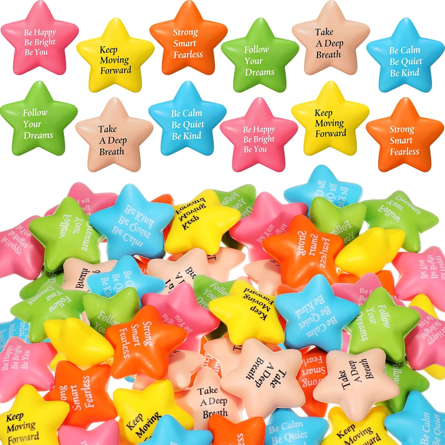 Aoriher 60 Pcs Motivational Stress Balls Quotes Inspirational Funny Colorful Foam Balls Hand Exercise Stress Relief Gifts for Office Small Anxiety Toys for Motivating Encouraging Supply(Star)