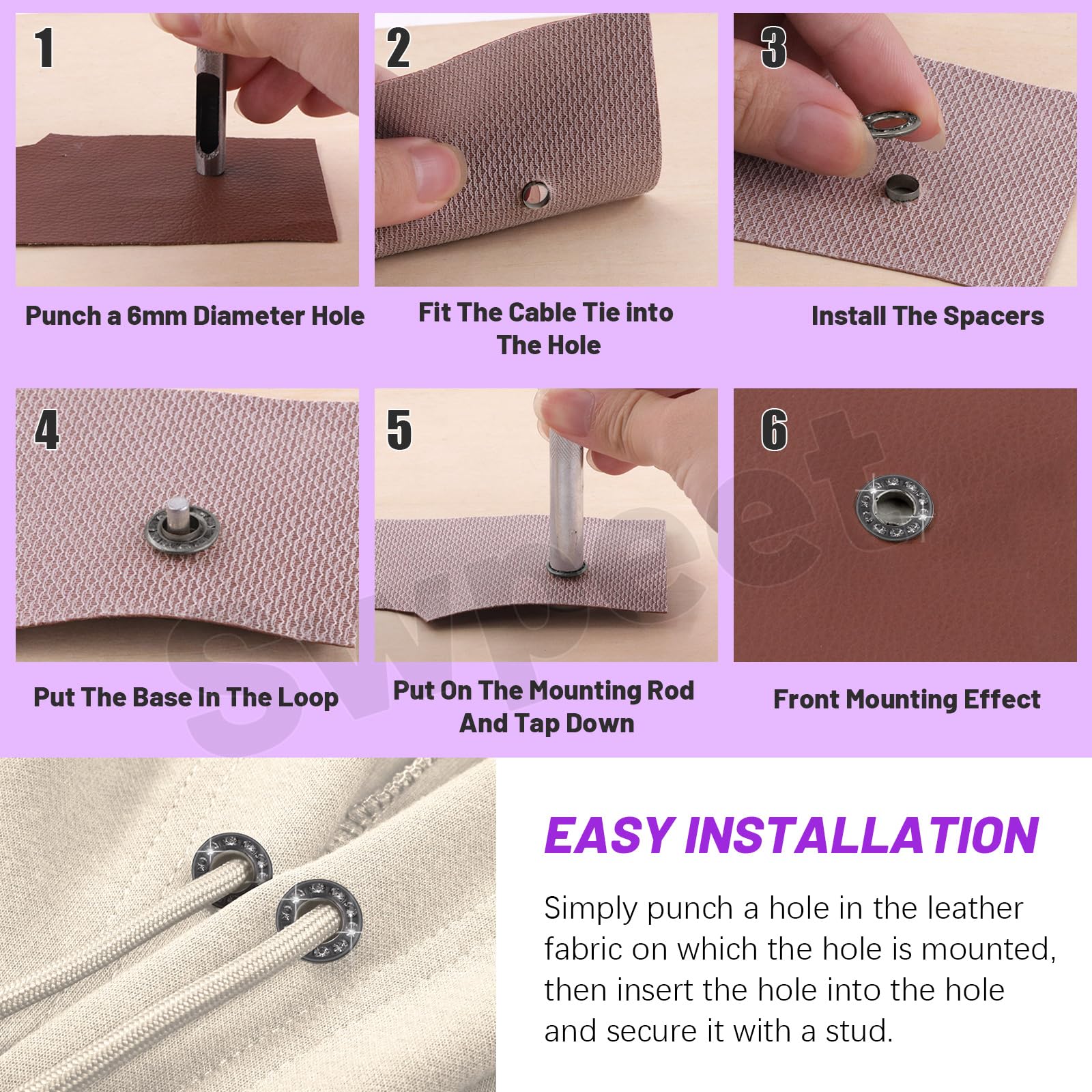 Rhinestone Grommets - 120 Sets Metal Eyelets -6