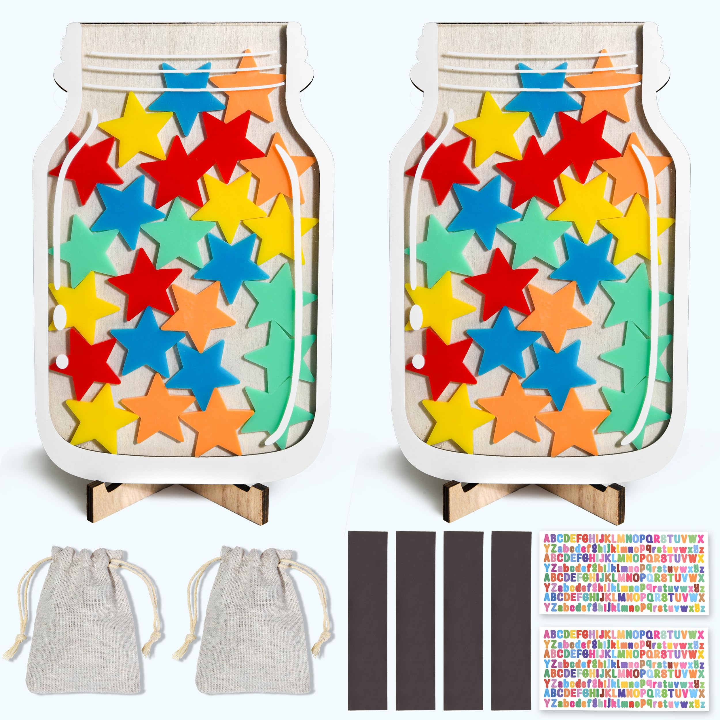 2 Pack Magnetic Reward Jar for Classroom & Kids - Star Jar Incentive System, Potty Training Chart with Tokens, Behavior Management Tool, Boys & Girls (Star-2pcs)