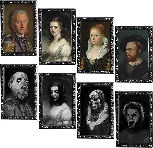 LUMEKO Paquete de 4 marcos de fotos en movimiento de cara cambiante en 3D para decoración de fiesta de terror, decoración de castillo, decoración