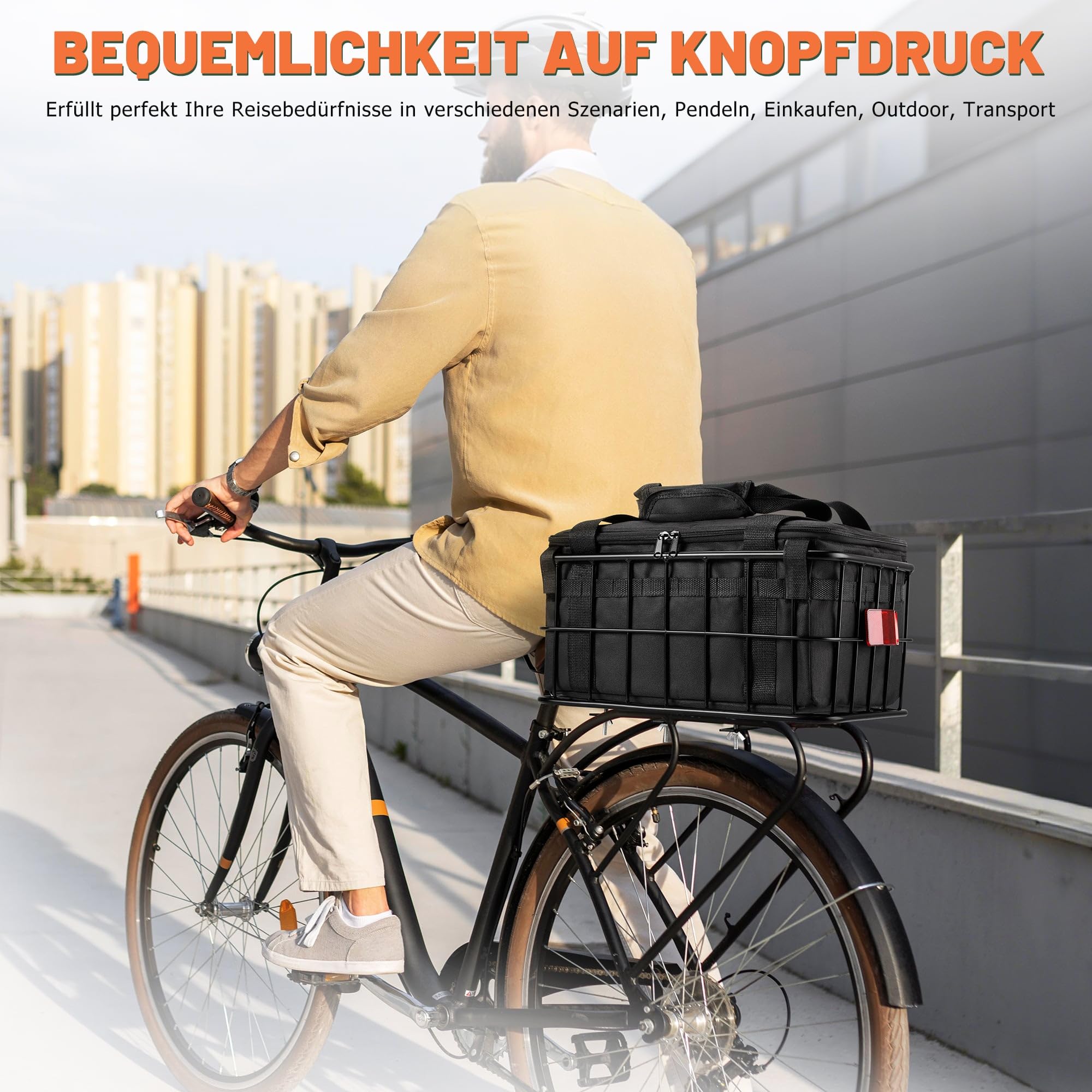 CDYWD Fahrradkorb Hinten für Herren & Damen, Groß Abnehmbar Fahrradkorb Gepäckträger mit Herausnehmbarer Innentasche, Hinten Fahrrad Korb Schulranzen für Ebike, Mountainbike, Citybike, Cruiser
