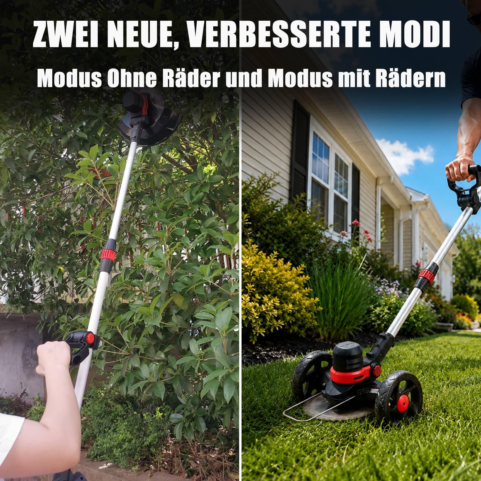 Rasentrimmer mit Akku für Makita Rasentrimmer BRUSHLESS, ∅30cm Freischneider Akku Rasentrimmer mit Unkrautbürste, Messer, Rädern, 160CM Unkraut Entferner Gerät, Garten Grass Trimmer/Unkrautstecher | ∅30cm, 2x 24V AKKU Rasentrimmer mit Unkrautbürste Freisc