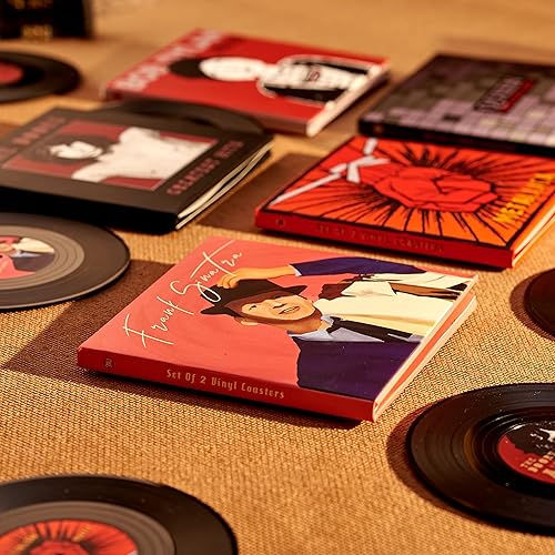 Miniatura 8 de Mini posavasos de vinilo para discos, juego de 2 posavasos geniales con decoraciones de cubierta de álbum diseñadas, regalo de inauguración de la