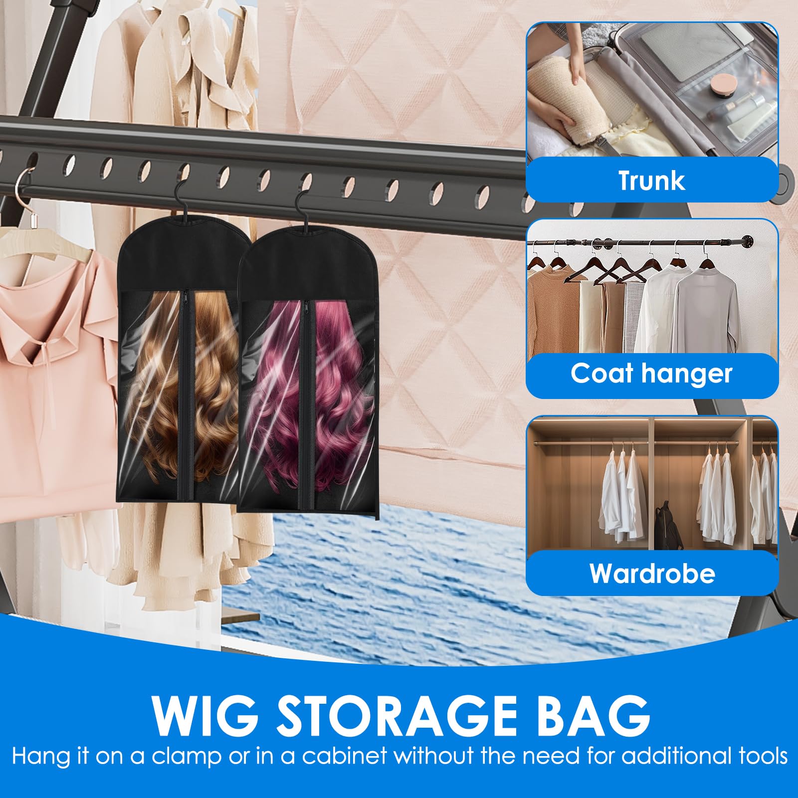 6 Pcs Hair Extensions Storage Bag Hairpieces Storage Holder Dust-Proof Wig Storage Bag with Clear PVC Window Nonwoven Hair Extension Storage for Store Style Hair (6pcs) - Image 4
