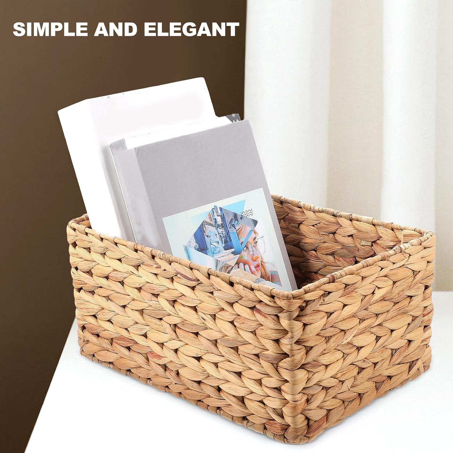 Xmas Wicker Storage Basket Straw Woven Organizer for Magazines