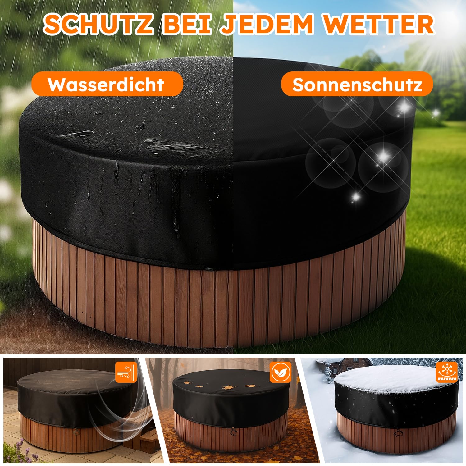 Couverture de Piscine Ronde Piscine Bâche Solaire,Portable Patio Rond Gonflable Bain à Remous Couverture de Spa,Oxford 600D résistant aux déchirures pour Extérieur Spa Baignoire (Φ200*30cm)