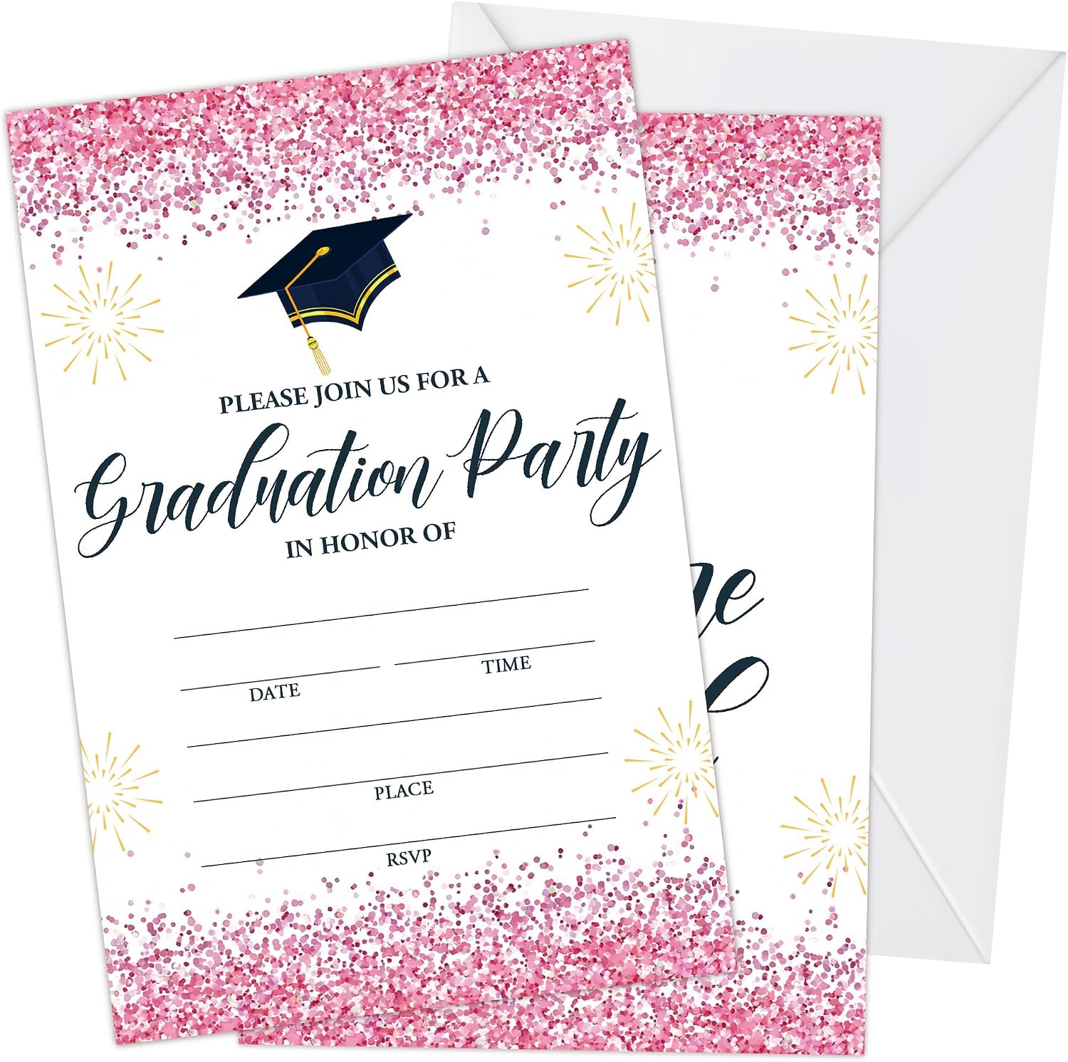 2026 Graduation Invite Cards, 25 Graduation Invitations With Envelopes Congrats Grad Graduation Party Supplies For University College Or High School Celebration （Gold） - A02