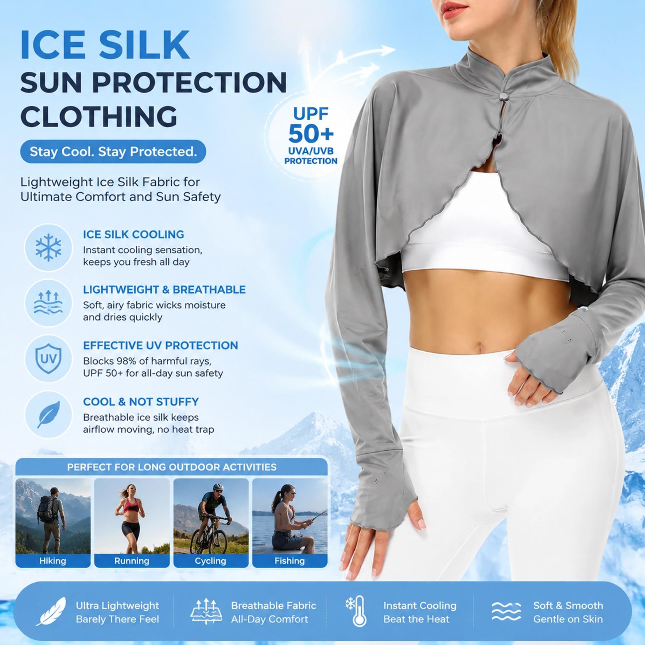 Châle de Refroidissement, Manches de Bras châle Refroidissement pour Femmes, Cape intégrée |.Boléro Solaire Coupe Slim |.Gris foncé