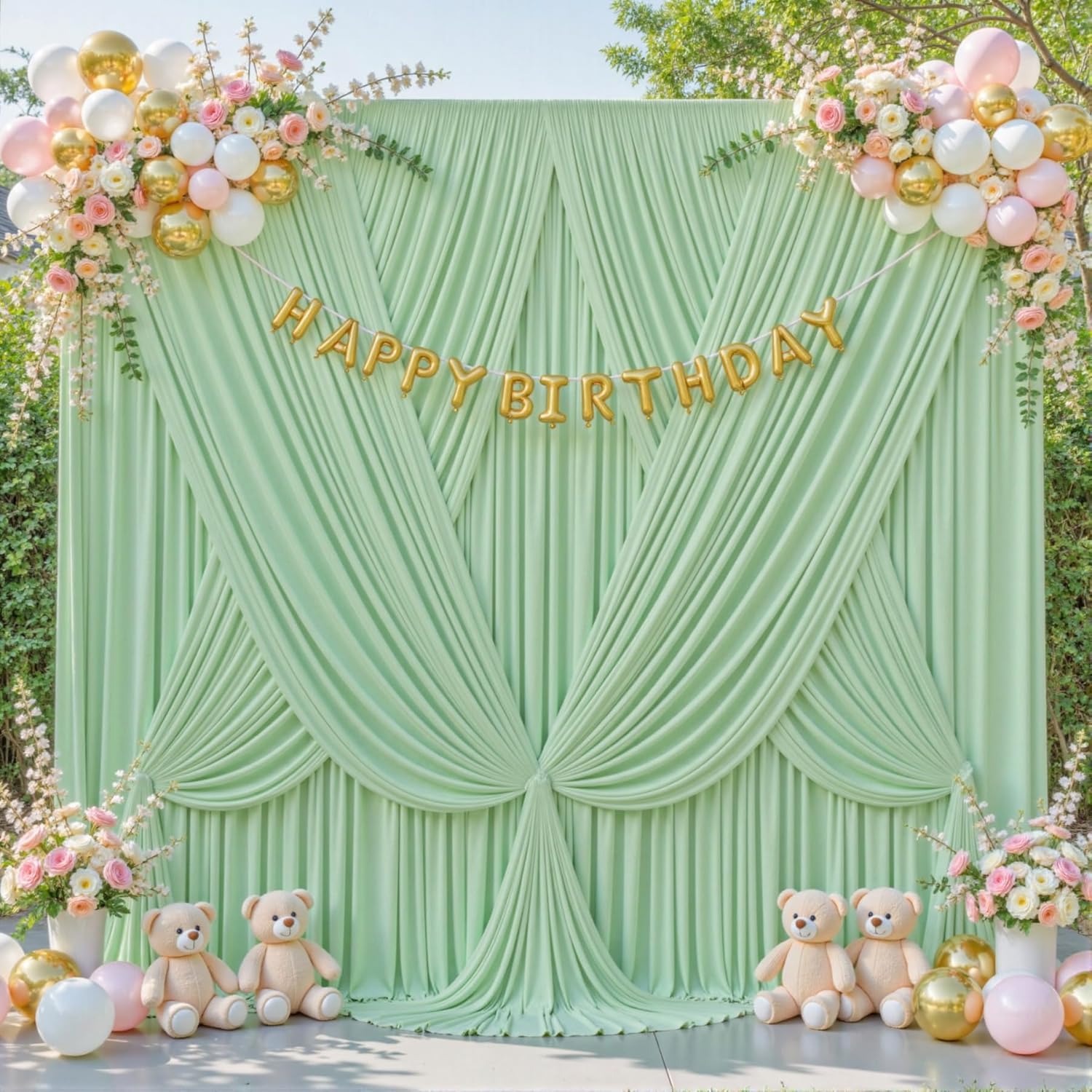 6 Panels Sage Green Backdrop Curtain for Parties Wrinkle Free Dark Green Photo Curtains Backdrop Drapes Fabric Decoration for Baby Shower Birthday Party Photography 30ft(W) x 10ft(H)