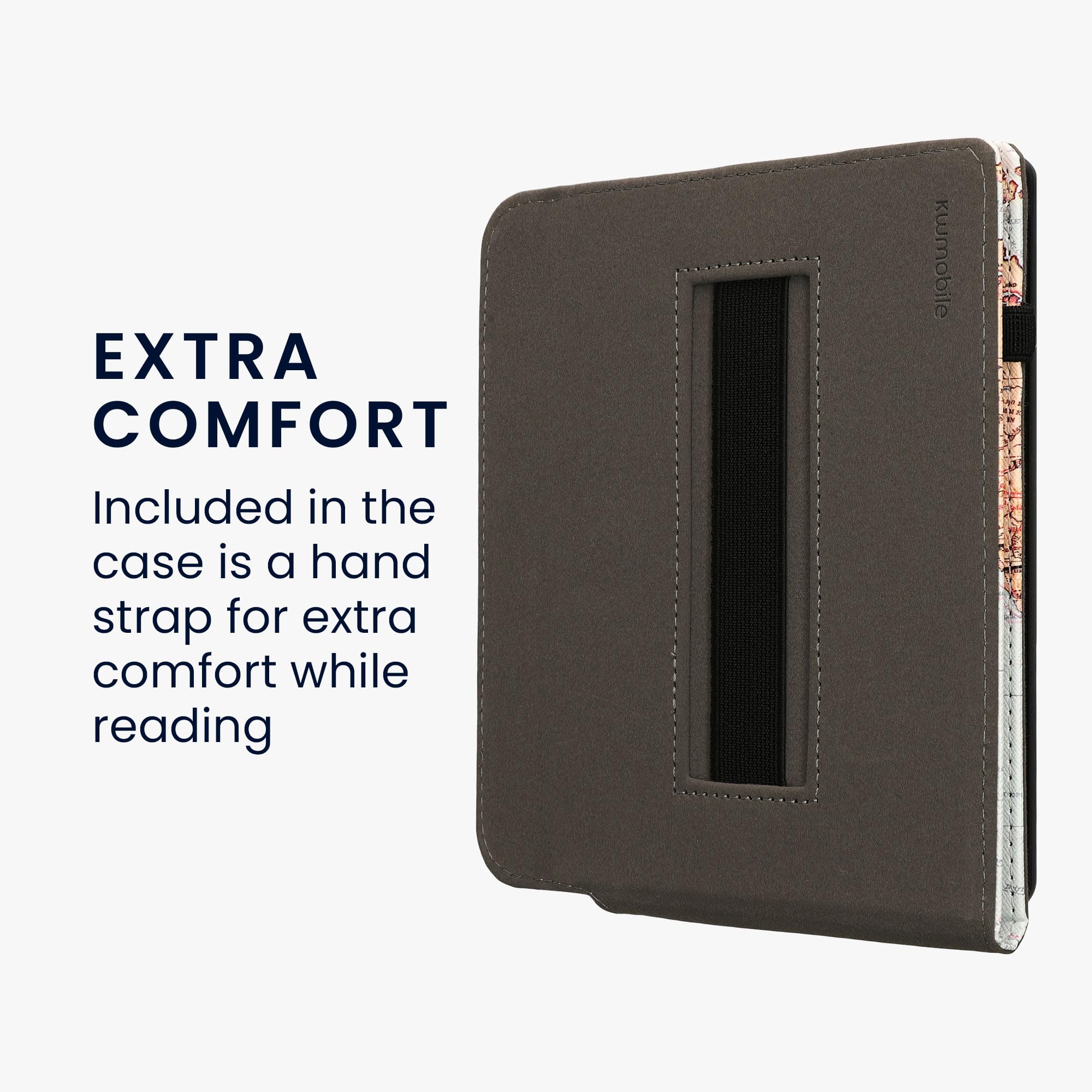 kwmobile Cover Compatible with Kobo Libra Colour Case - Stand + Strap - Travel Black/Multicolor, black / multicolor - Image 3