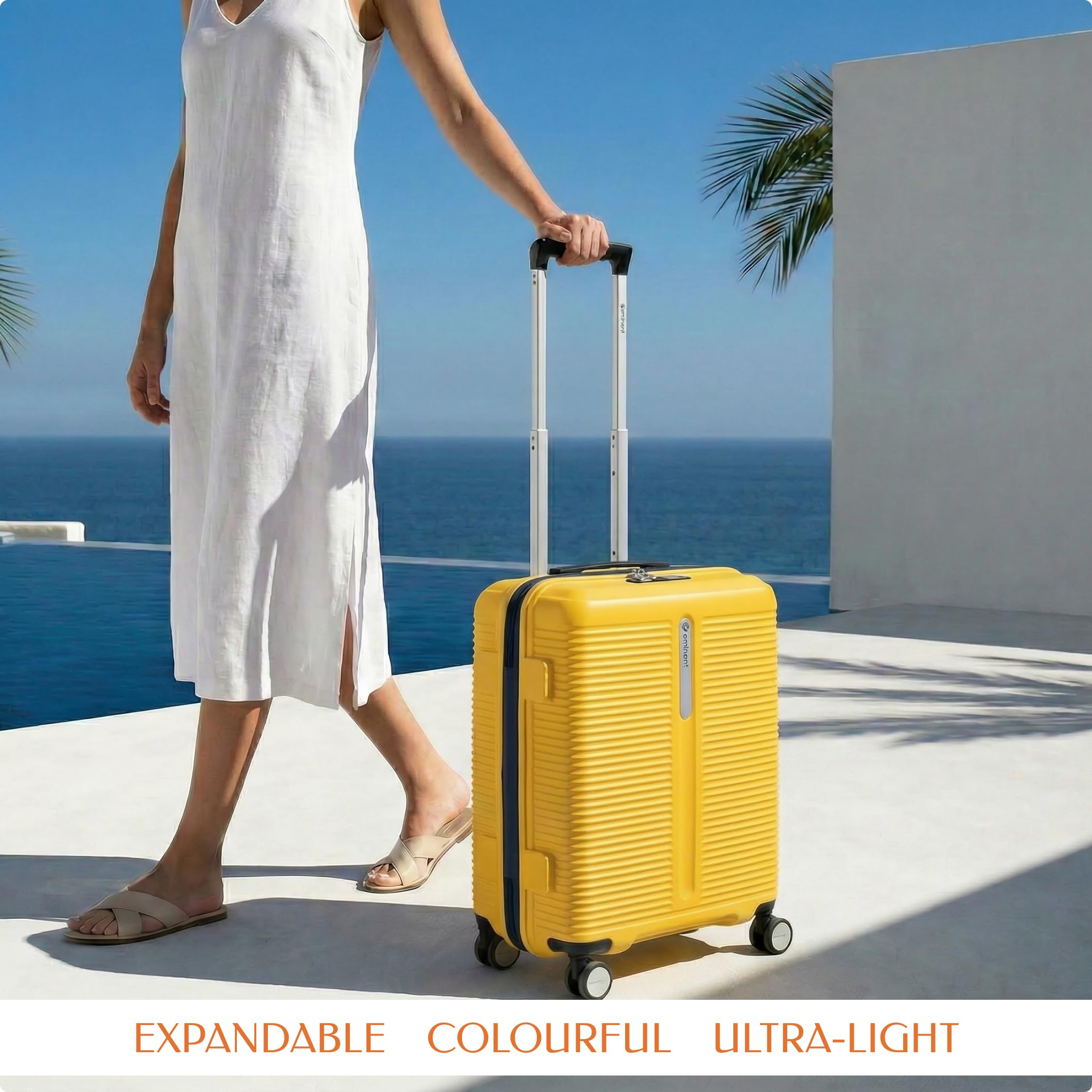 Eminent Finno Valigia Trolley Bagaglio a Mano 55x40x20 Cabina, Espandibile | Valigia cabina rigida leggera, polipropilene, 2,5 kg, 39L, espandibile 55x40x20/23, lucchetto TSA, 4 ruote, Giallo