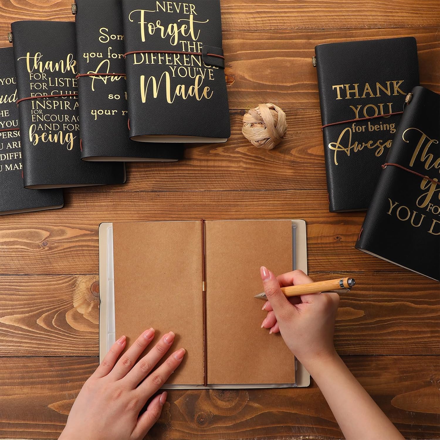 Kosiz 6 Pack Emoployee Appreciation Gifts Leather Journals Bulk Inspirational Notebooks Pocket Notepads Elephant Thank You Gifts for Coworker Volunteer Nurse Teacher (Black)