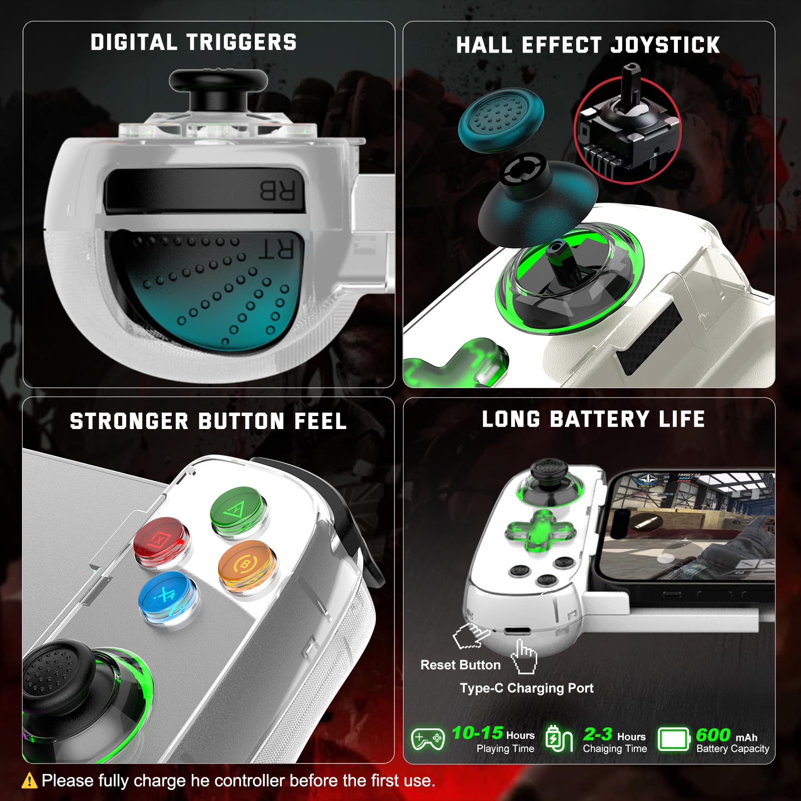 Joso Controller di Gioco Mobile per iPhone/Android/PC/Switch/PS4/PS3, Joystick Bluetooth Gamepad con Turbo/giroscopio/Vibrazione a 6 Assi, Play Call of Duty, Roblox, Genshin Impact, Cloud Gaming