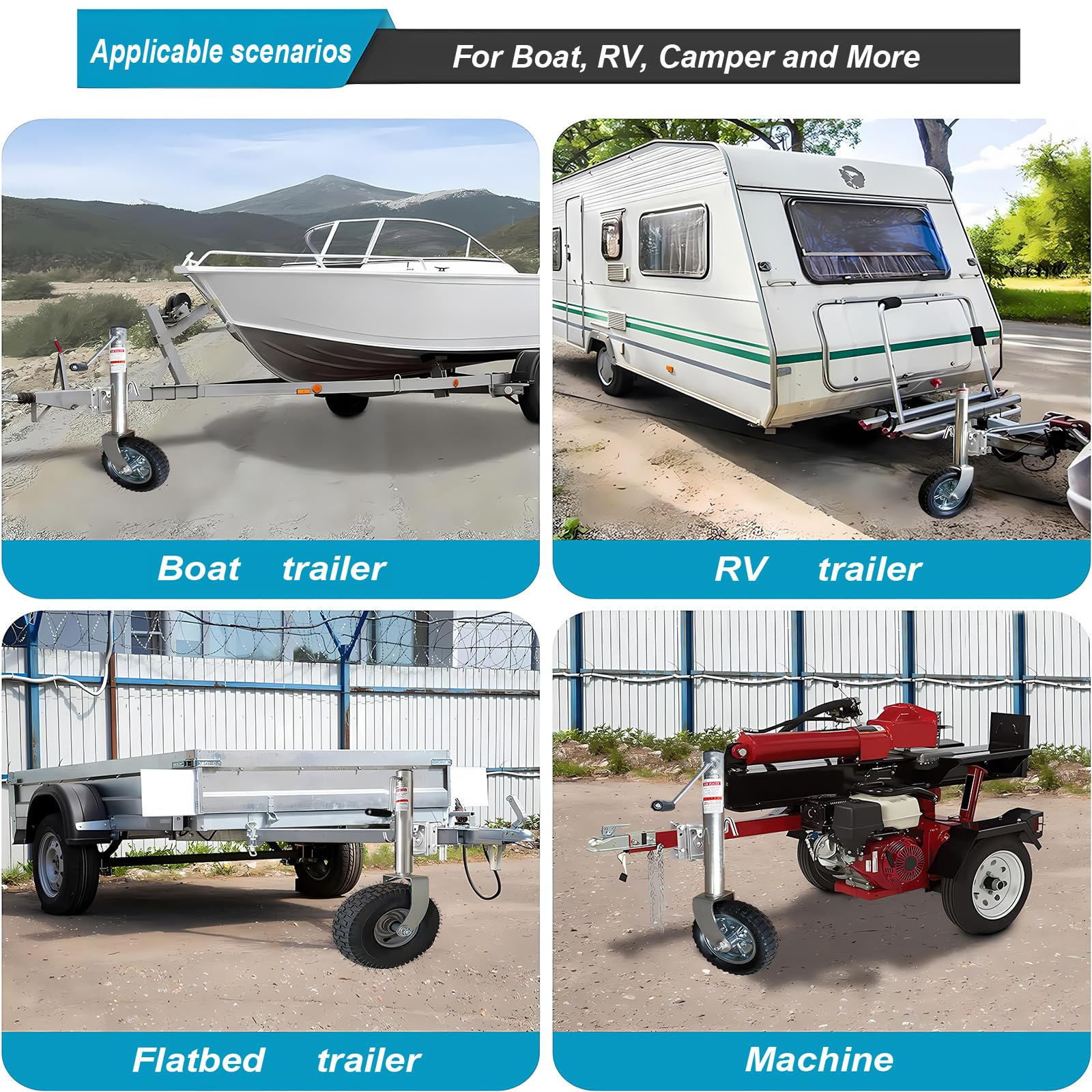Schwerlast Stützrad Anhänger 900KG, 57mm Rohr, Deichselrad Bugrad Stütze mit Ergo-Griff, Verstellbarer Bootswagenheber für PKW Anhänger, Wohnwagen, Trailer (Seitenwippe)