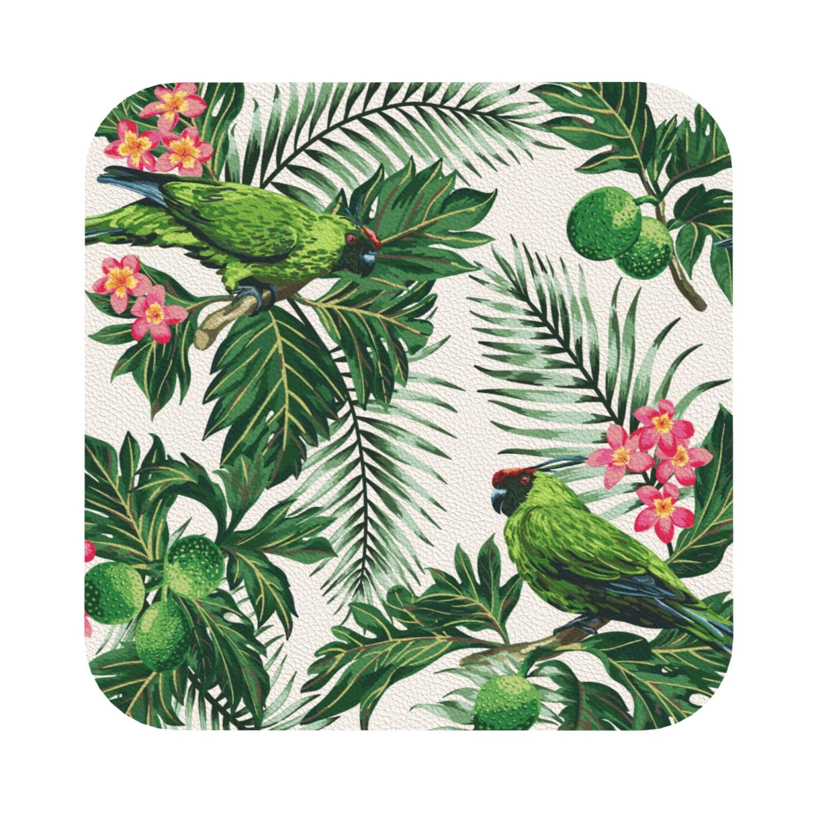 Couple Parrots Olive PU Leather Coasters Set of 6 Square Drink Coasters