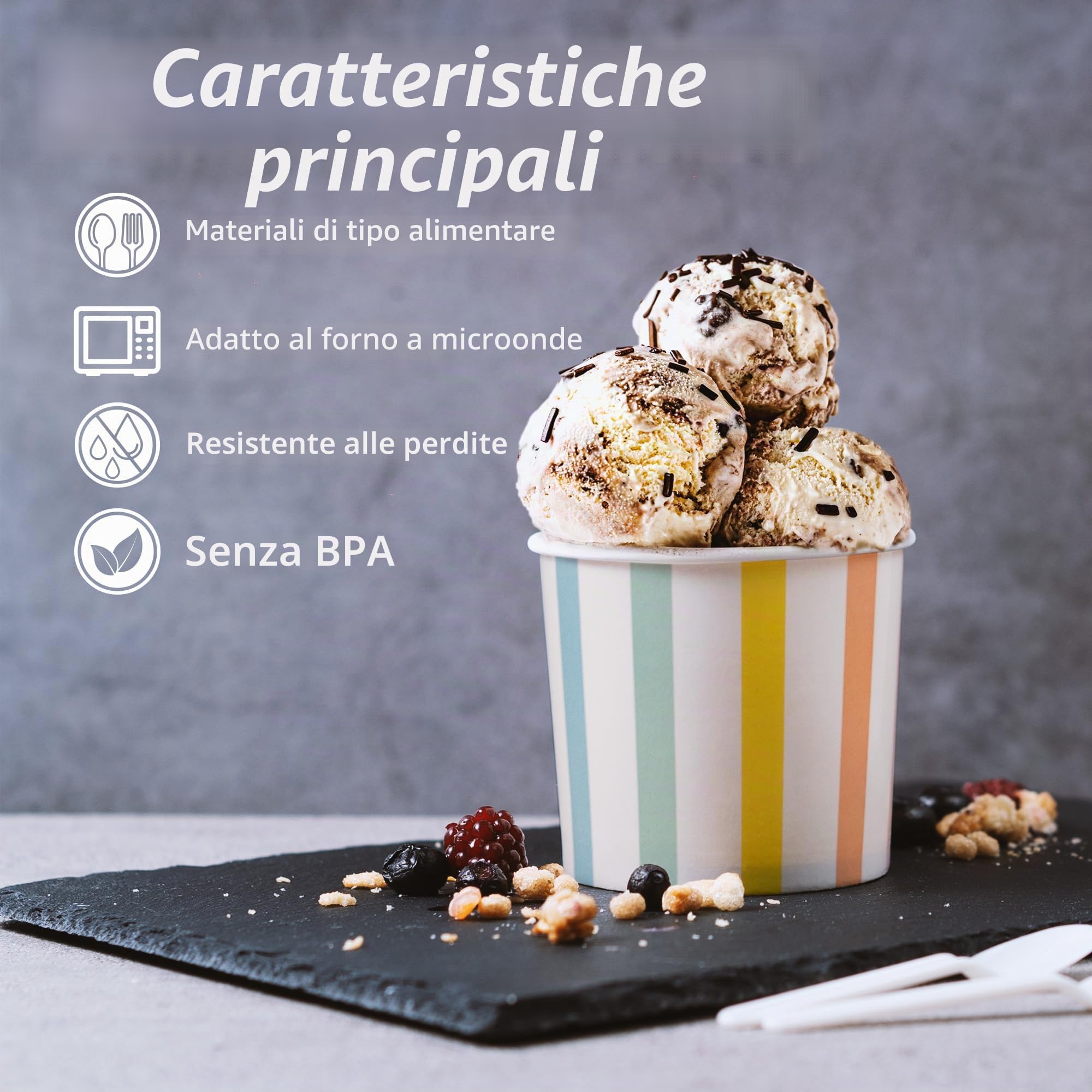 MATICAN Bicchieri di carta per gelato, 50 ciotole da dessert usa e getta da 325 ml, per cibi caldi o freddi, forniture per feste da 325 ml, tazze per gelato, yogurt congelato, zuppe, strisce pastello
