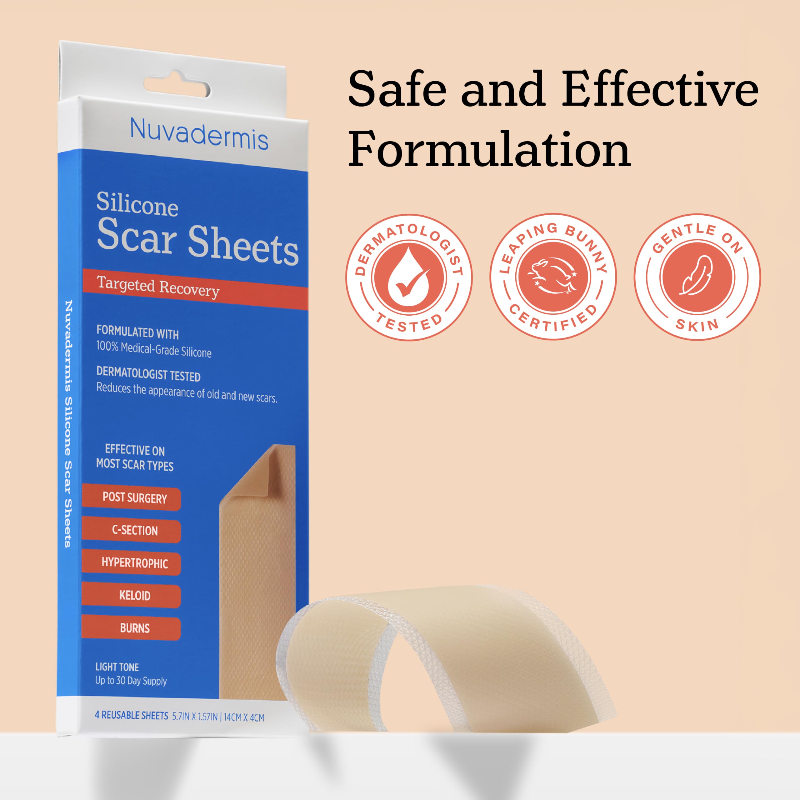 NUVADERMIS Silicone Scar Removal Sheets - Keloid, C Section, Post Surgery & Acne Scars Treatment-2 Month Supply - Silicon Soft Long Strips & Sheets 5.7" x 1.57" - Healing Alternative to Gel, Tape etc 2