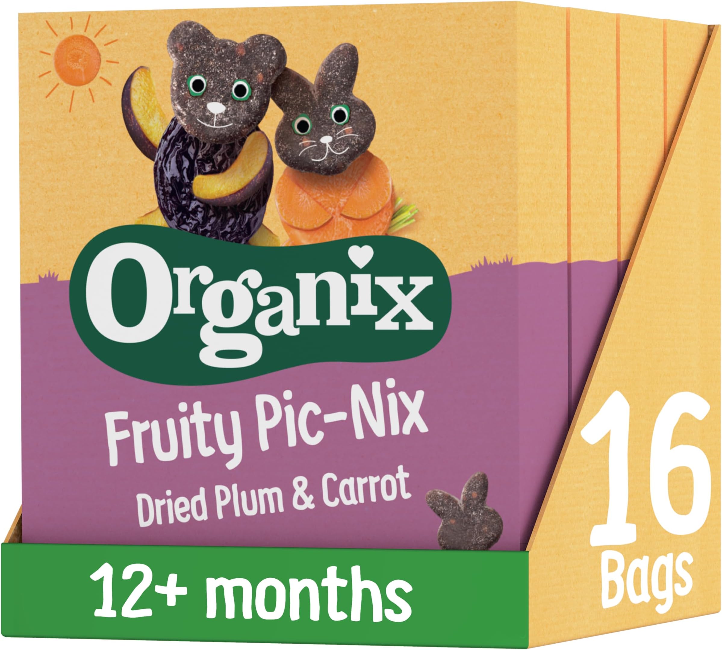 Organix Fruity Pic-Nix Dried Plum & Carrot Toddler Fruit Snack 12+ Months Multipack 4 x 17 g (Pack of 4)