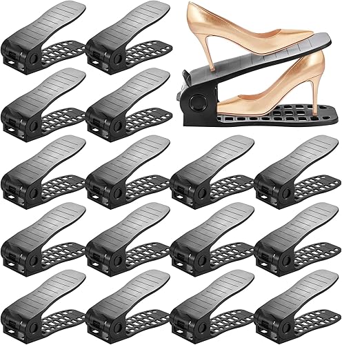 Organizador de ranuras para zapatos, apiladores de zapatos ajustables, soporte para zapatos de doble piso, zapatero de almacenamiento, ahorro de