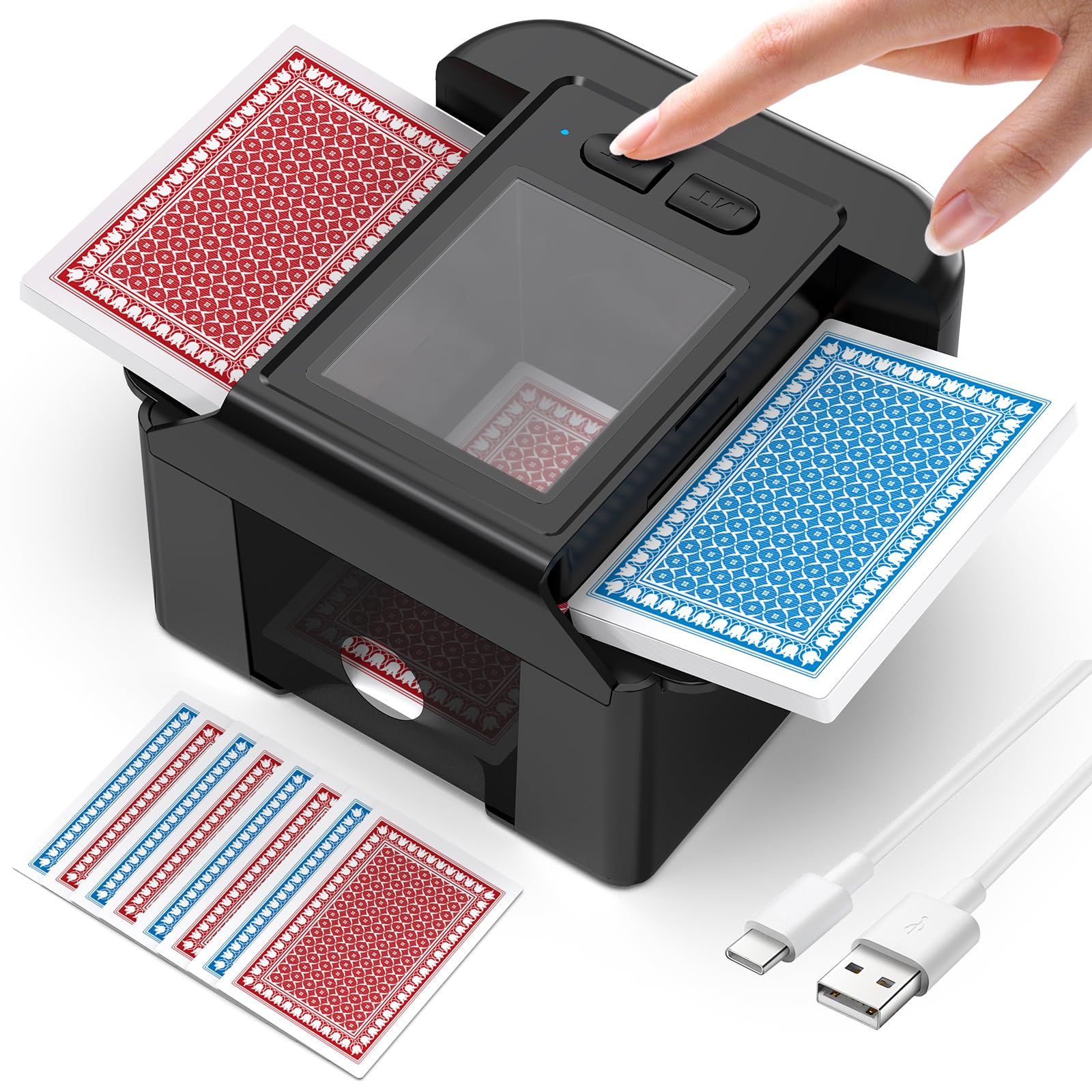 ShinePick Mélangeur de Cartes Automatique, Melangeur de Carte électronique Rechargeable USB, Automatique/Manuel 2 Modes, 1-2 Ponts, pour Jeu de Cartes/UNO/Poker/Texas Hold'em/Blackjack