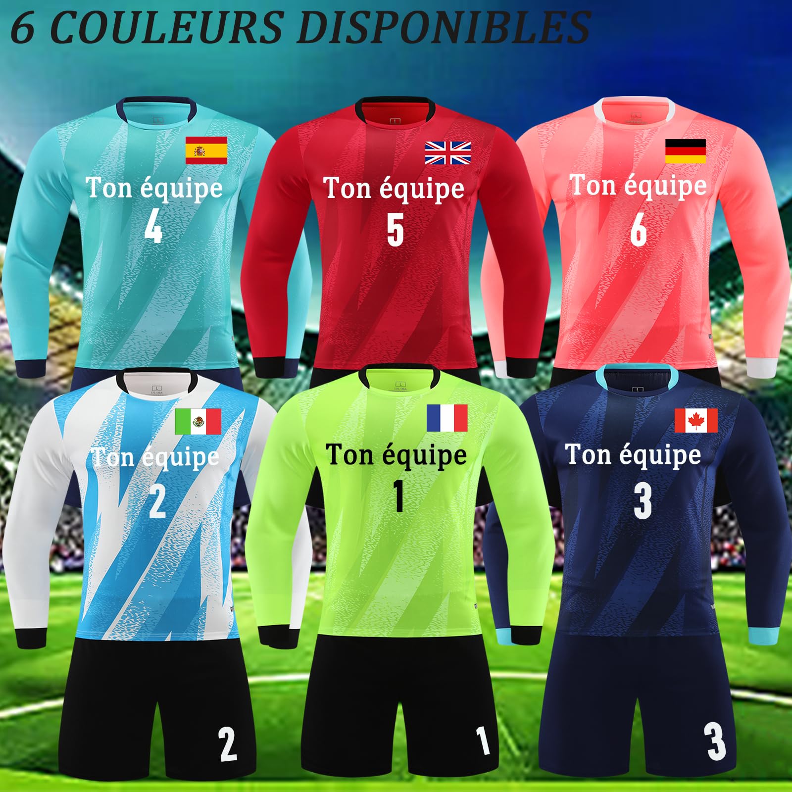 Maillot Gardien de But Enfant Adultes avec Nom Numéro Équipe Maillots de Gardien de Football Garçon Hommes Personnalisés Domicile/Extérieur Tenue Gardien