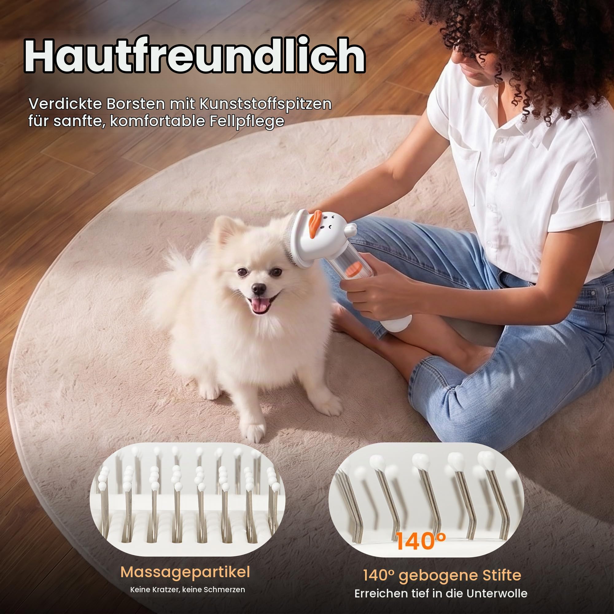 PAPMINI Hundebürste mit Haarauffang, Selbstreinigend, 4-in-1 | Unterwollbürste • Tierhaarbürste • Für Kurz- & Mittelhaar • Weniger lose Haare • Fellpflege ohne Schmutz