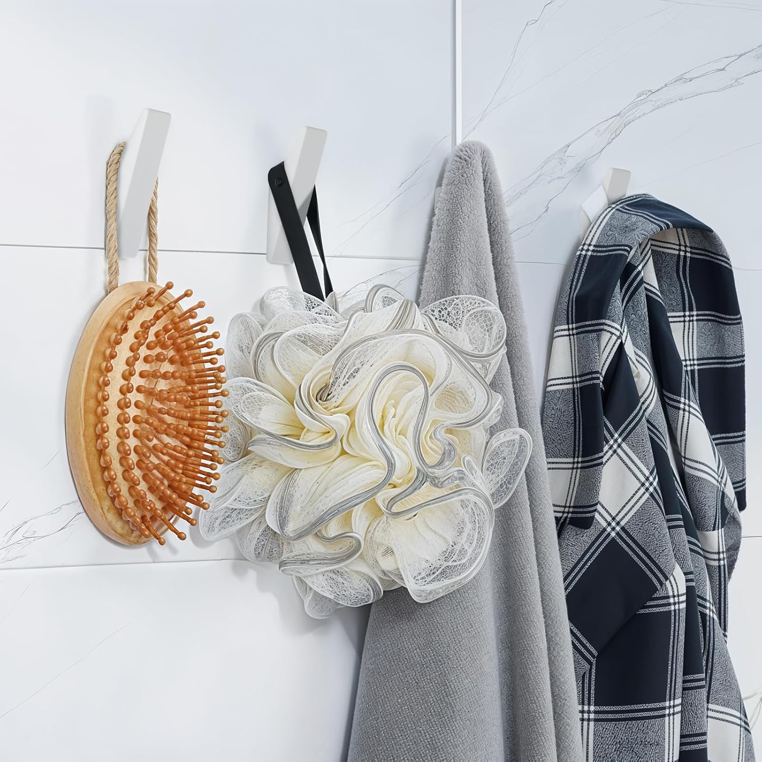 Heavy Duty Adhesive Hooks - No Drill Aluminum Alloy Wall Hooks for Bathroom, Kitchen, Tile & Glass, Waterproof Rustproof Bath Towel Hooks, Coats/Hats/Bags (4Pack)