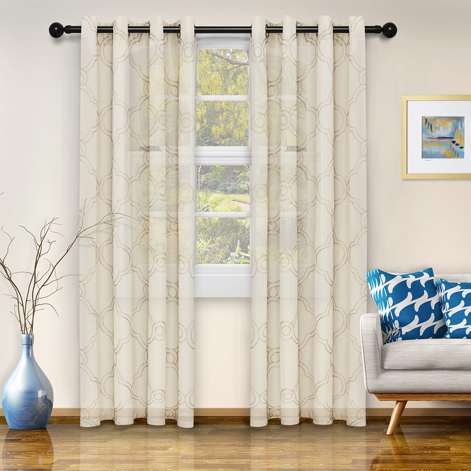 Superior Moroccan Semi Sheer Curtain Panels, 52" x 84", Ivory-image-48