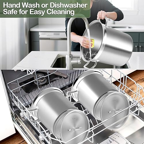 Miniatura 6 de Olla grande de acero inoxidable de 35 cuartos de galón con tapa, parte inferior de tres capas resistente de grado comercial y ollas para hervir