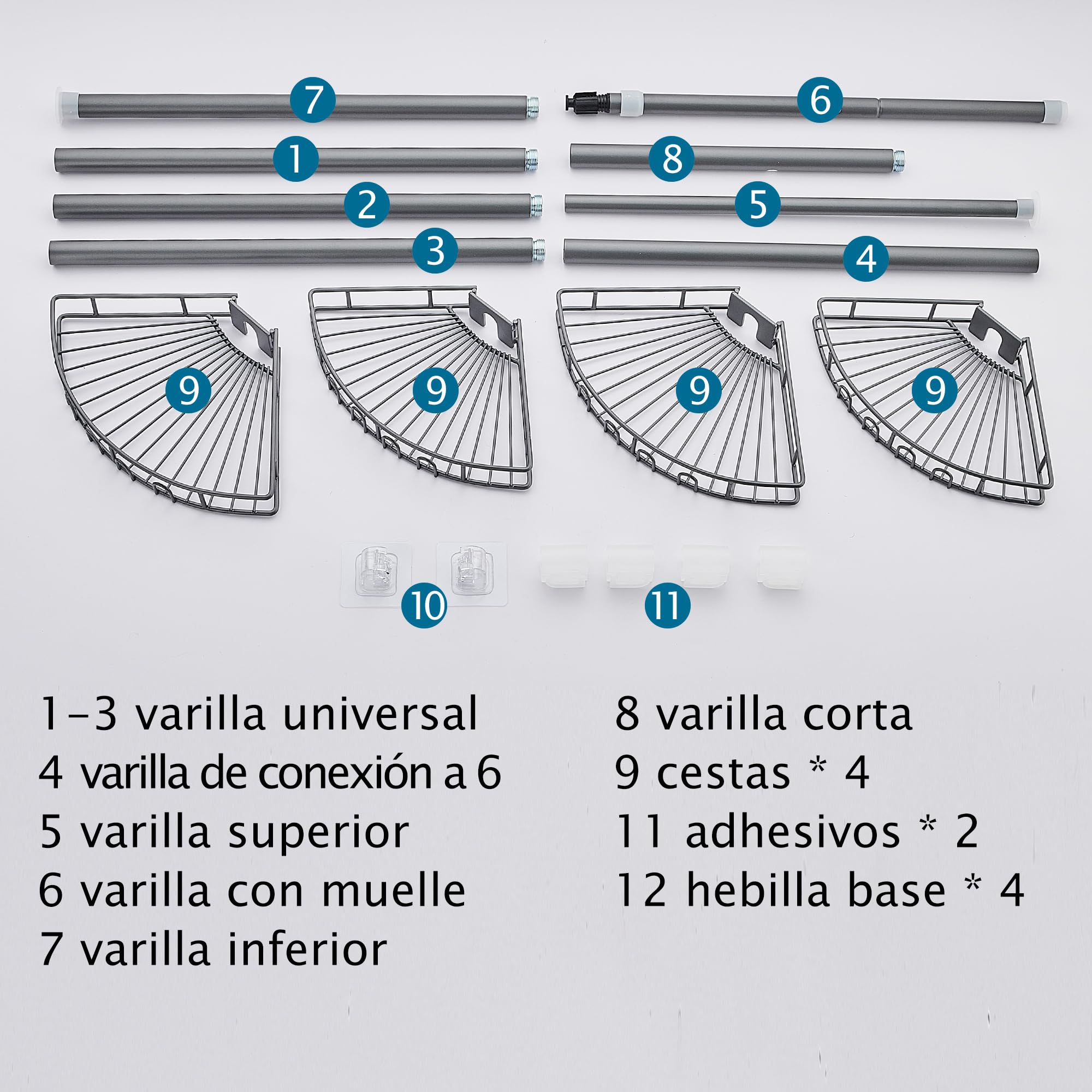 Estanteria Baño Telescopica Estante Ducha Esquina sin Taladro Acero Inoxidable con 4 Bandejas, Ajustable 85-325cm, para Bañera, Cuarto de Baño, Ducha y Cocina, Gris
