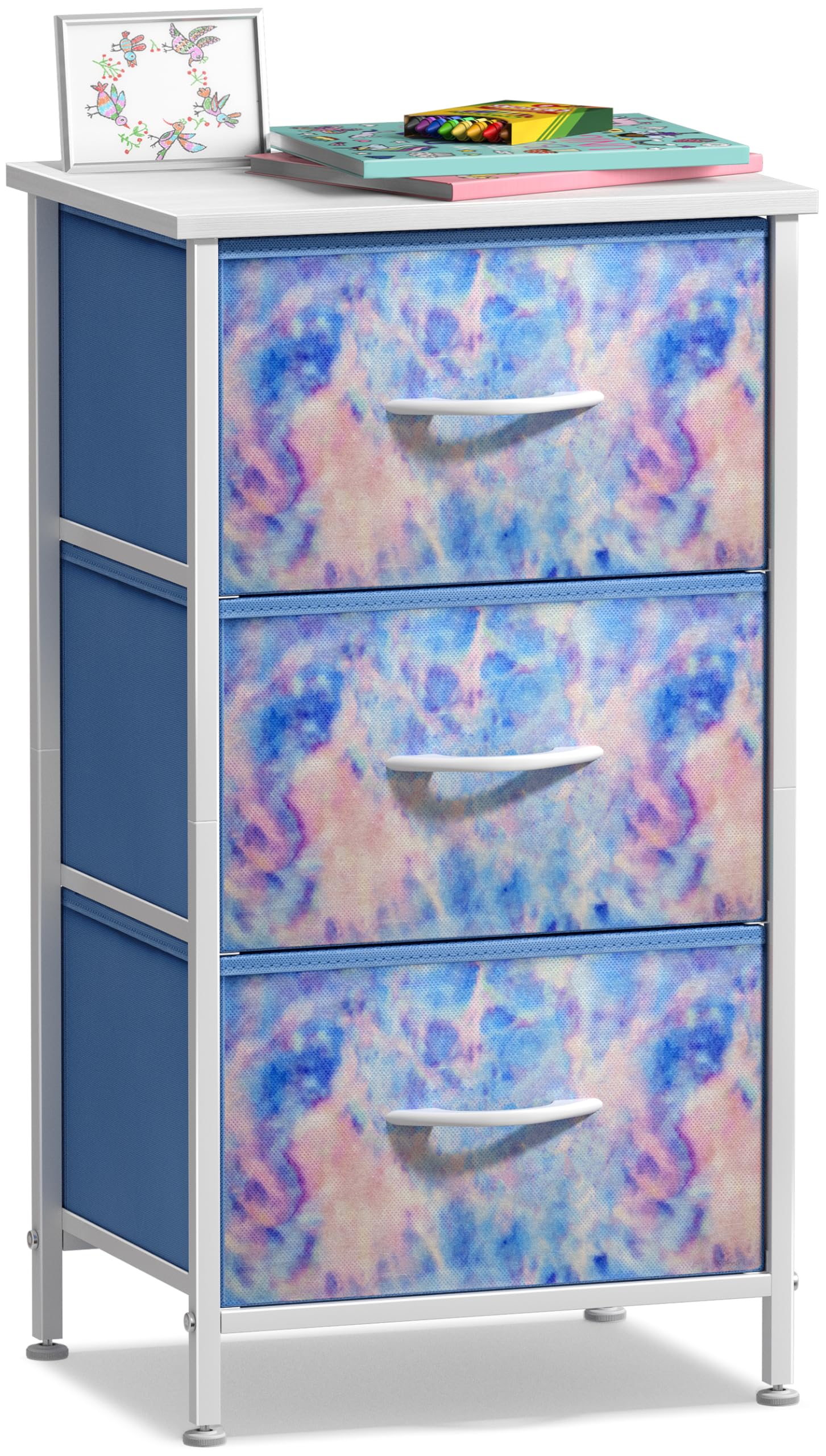 Sorbus Nightstand with 3 Drawers for Bedroom (3-Drawer, Blue Tie-dye)